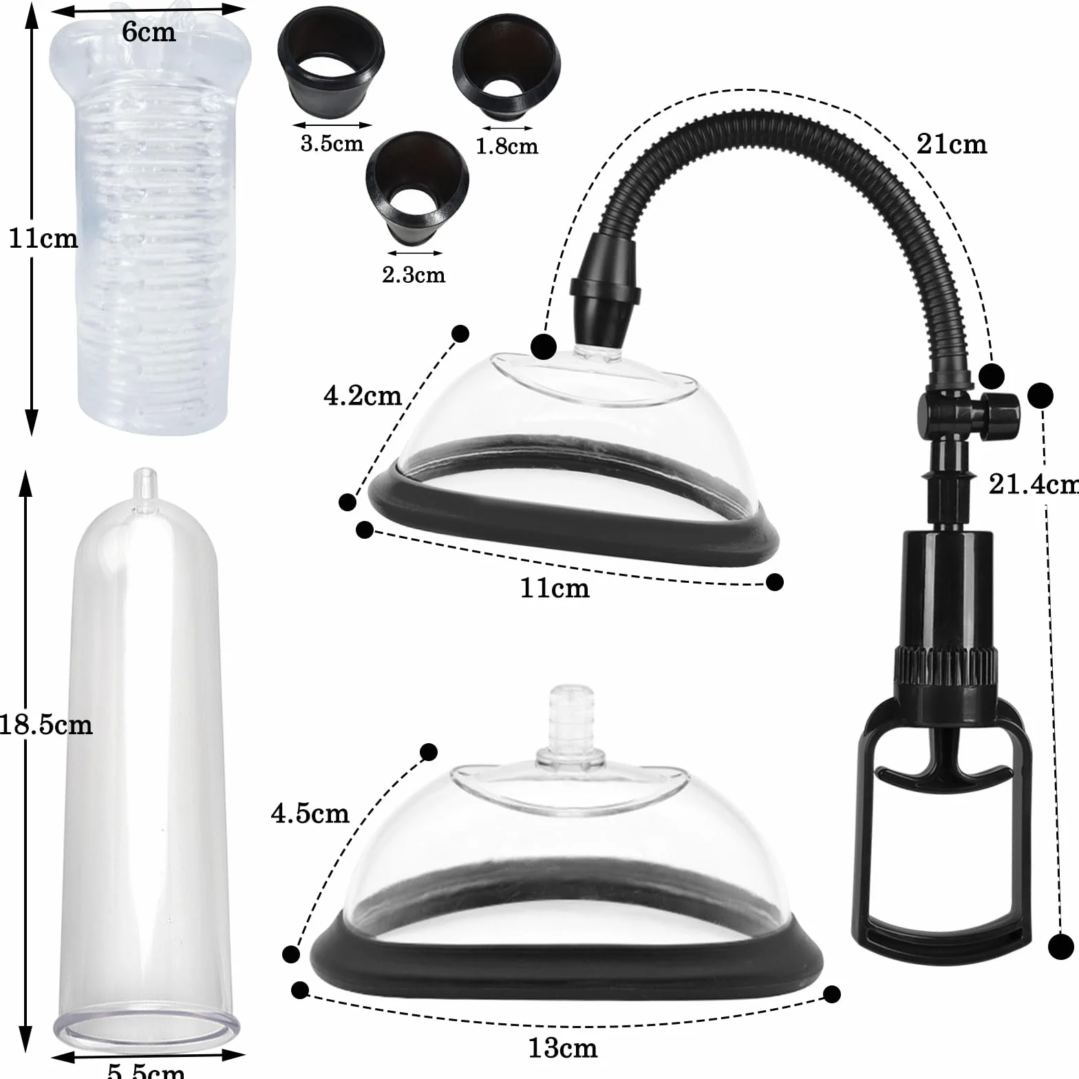BDSMLOVE Pompa per pene multifunzionale, pompa per vagina, succhia capezzoli, pompa per capezzoli, pompa per figa, succhia clitoride, pompa a vuoto, masturbatore