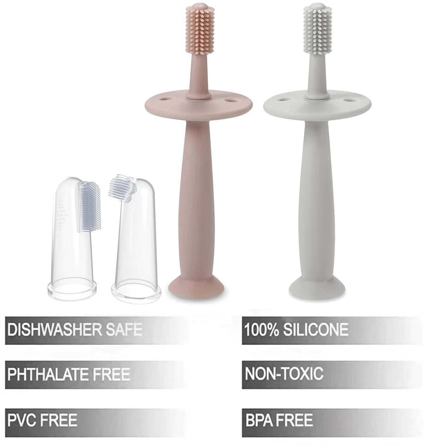 PandaEar Silicone Spazzolino da denti per neonati (4 set)| 2 spazzolino giochi dentizione neonato + 2 spazzolino da dito neonato sollievo| massaggia gengive neonati refrigerante, 3 mesi in su