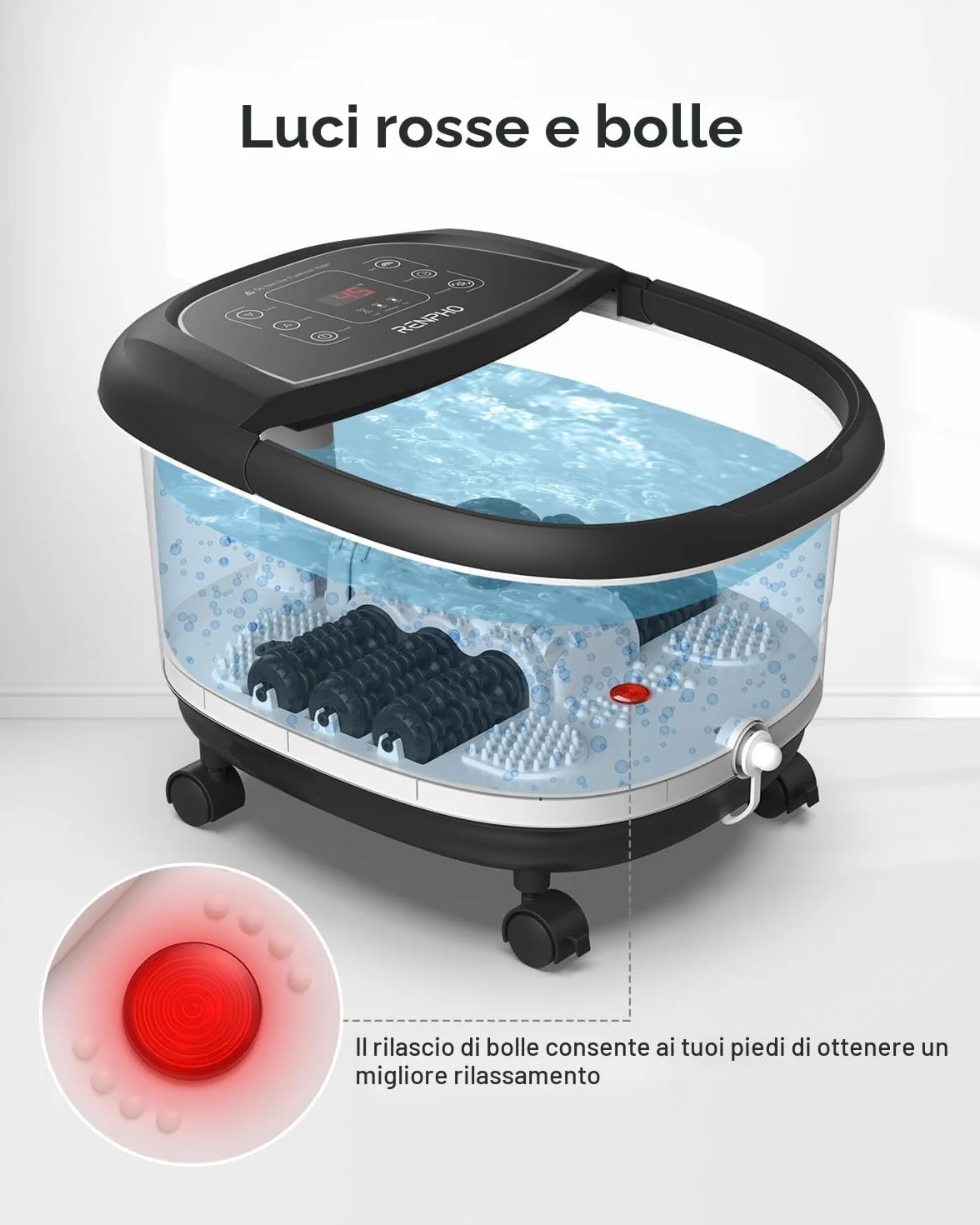 RENPHO Pediluvio piedi con Riscaldamento Veloce Massaggio Automatico e Potenti Getti di Bolle, Rulli Massaggianti shiatsu Motorizzati, Pedicure per Piedi Stanchi, Temperatura Regolabili