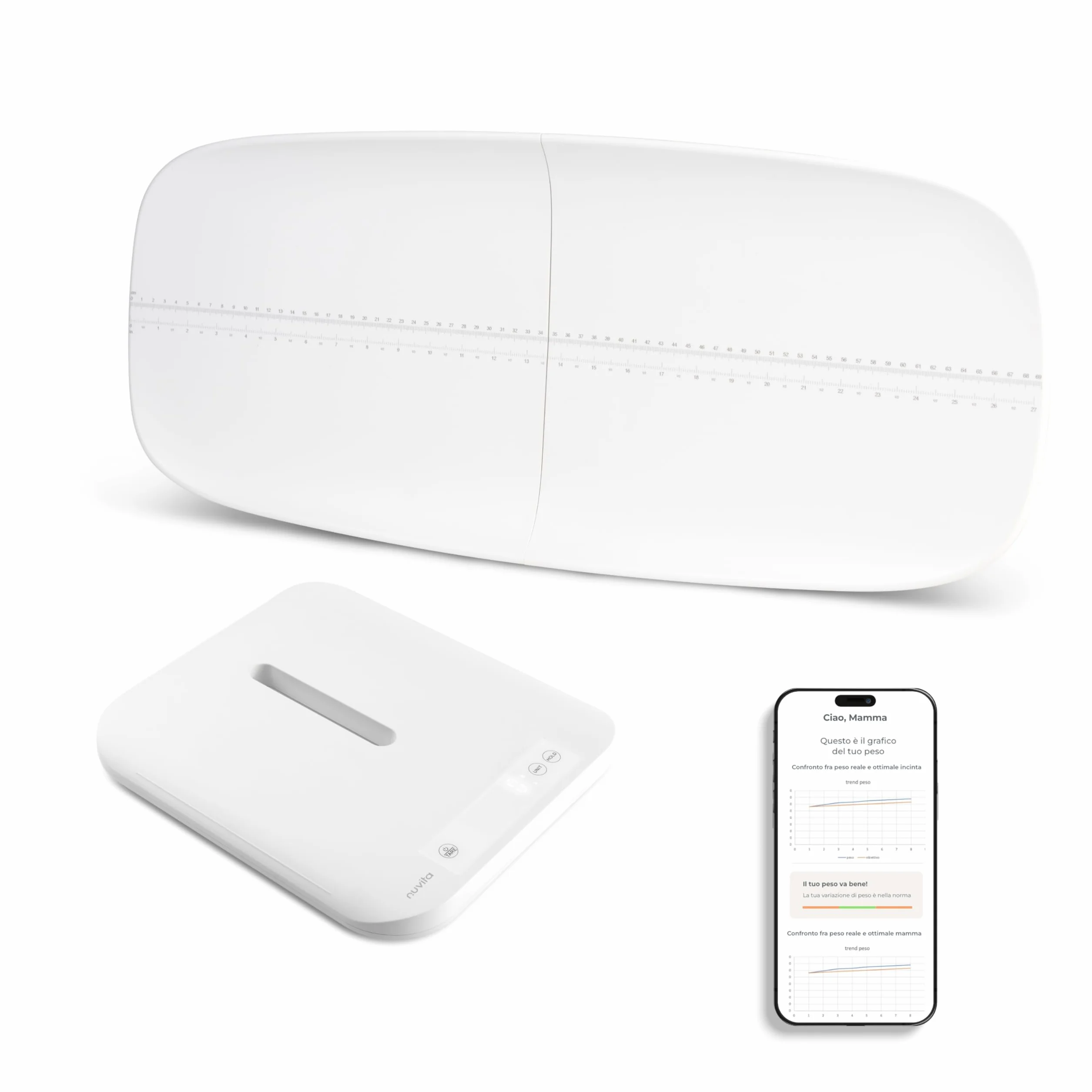 Nuvita 1330 PrimiPesi Bilancia Bluetooth Smart Mamma & Bambino Controllo Crescita Peso AI