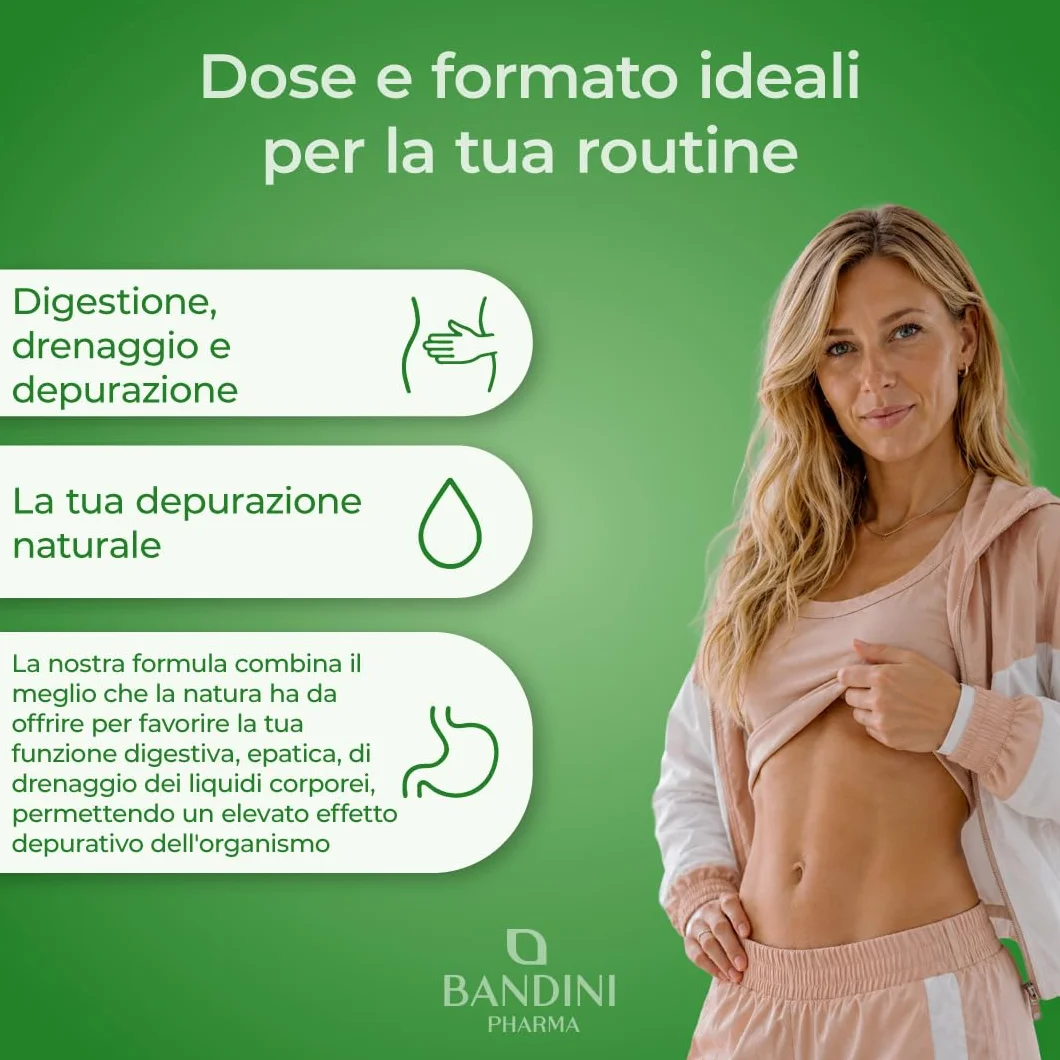Bandini DETOX SLIM 60 Capsule Vegan Drenante Antiossidante Depurativo Detossificante Fegato Intestino Estratti Vegetali Bromelina Tarassaco Pilosella Betulla