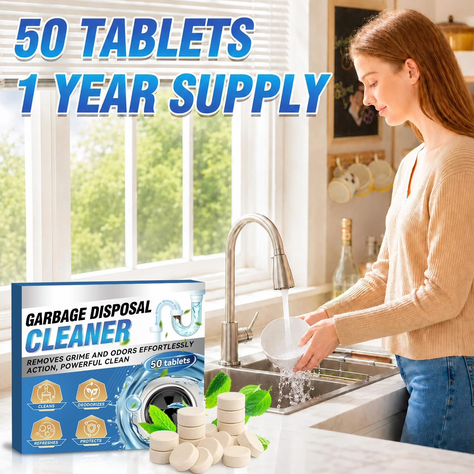 Pastiglie Elimina Cattivi Odori Scarichi 50 Compresse Deodorante Scari-chi Cucina Bagno WC