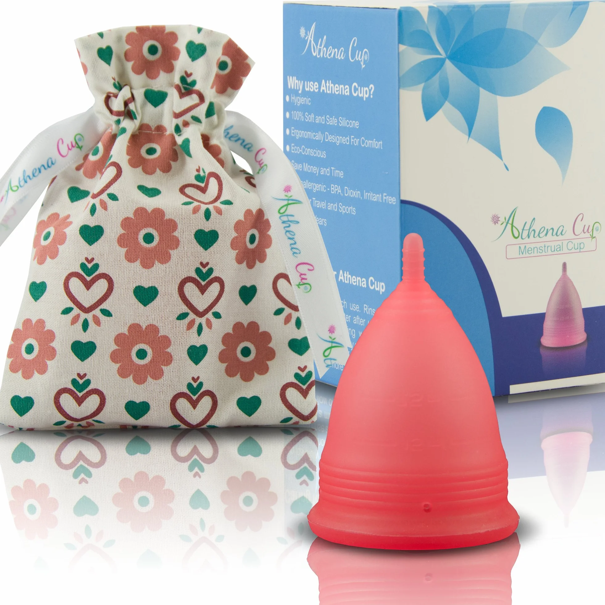 Coppetta Mestruale Athena Cup - Coppetta per Mestruazioni Ideale per Flusso Leggero e Regolare - Custodia Inclusa - Taglia 1, Rosso Trasparente - Alternativa Naturale ad Assorbenti e Tamponi