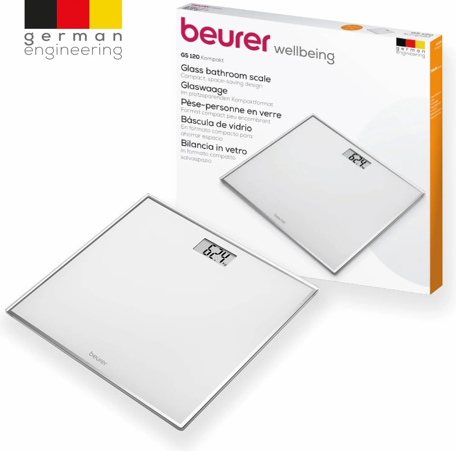 Beurer GS 120 Bilancia Digitale Compatta in Vetro, Display LCD, Portata 150 kg, 27x26 cm, Graduazione 100 g
