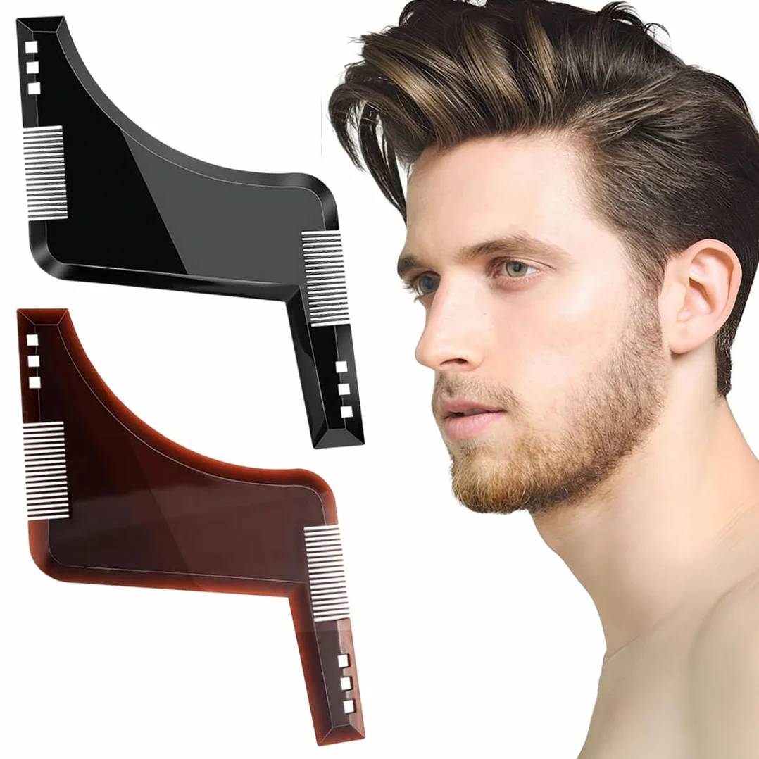2 Pezzi di Modelli per Barba per Uomini, Pettini di Styling per Barba, Adatto per Barba al Mento, Basette e Barba al Collo, Marrone Caffè e Nero