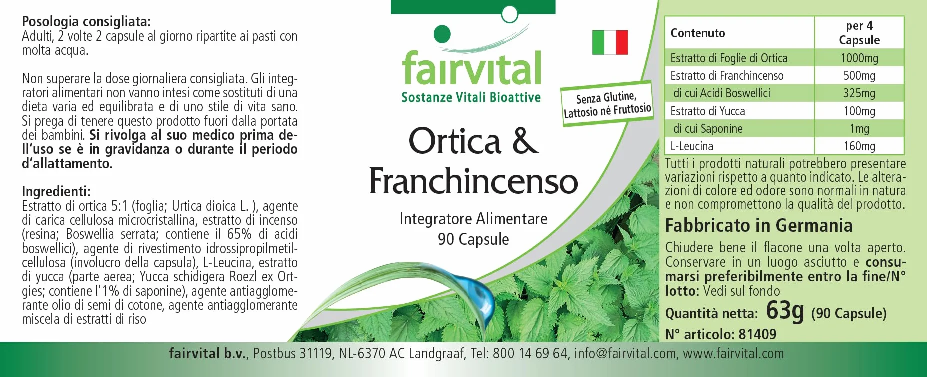 Fairvital Ortica Boswellia 90 Capsule 4000 mg Estratto Vegane