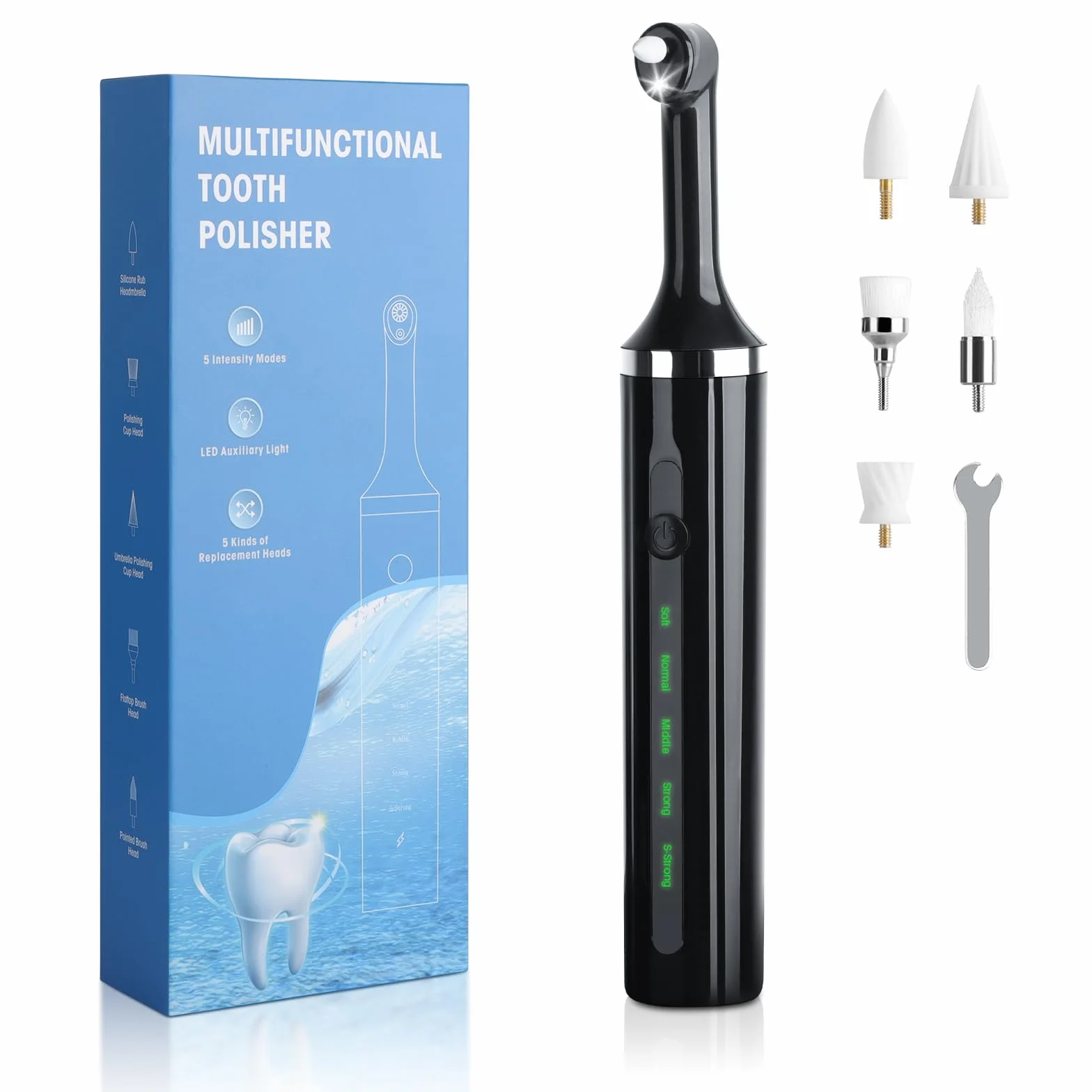 Morfone Set sbiancamento denti lucidatrice dentale 5 modalità 5 teste LED USB-C IPX6