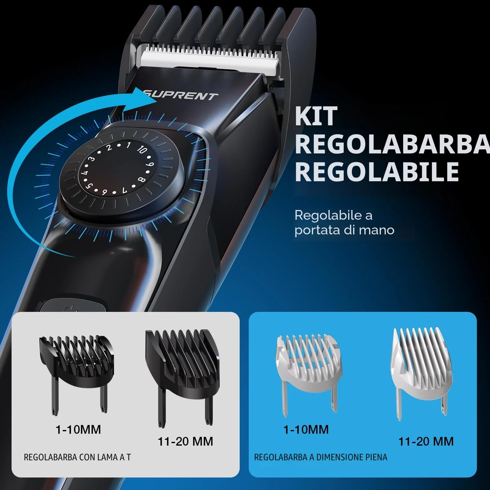 SUPRENT Regolabarba Uomo Professionale IPX7 Impermeabile Rasoio Elettrico Barba e Capelli