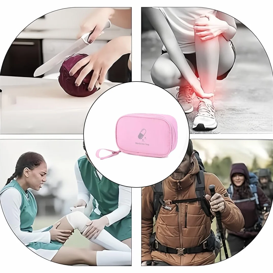 JEYORZY Kit di Pronto Soccorso Portatile, Borsa per Medicinali Vuota, Mini per Viaggio, Rosa