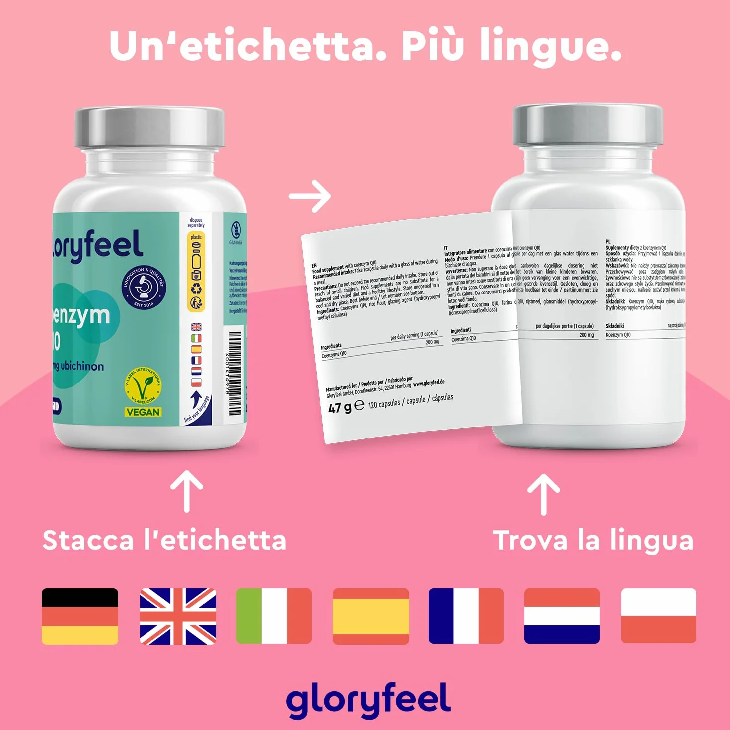 Q10 Coenzima 200 mg Puro, 120 Capsule Ad Alto Dosaggio (Scorta Per 4 Mesi), Coenzima Q10 Integratore Antiossidante Antiage, Capsule di Ubichinone, 100% Vegan, Testato in Laboratorio
