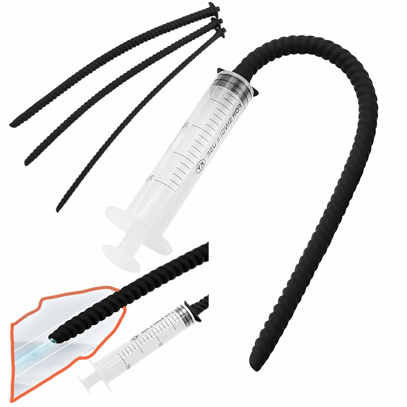 Asta vibrante liscia opzionale in 3 misure con siringa, speciale allungamento maschile per una minzione facile, set di allenamento speciale per uomini -D23IT (3 sizes combination)