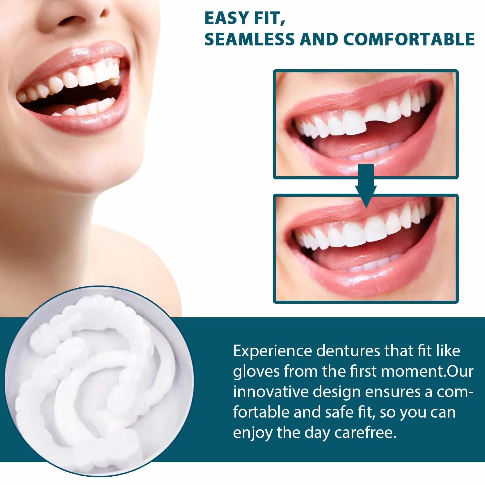 Protesi in silicone ultrasottili con fibbia regolabile per denti invisibili
