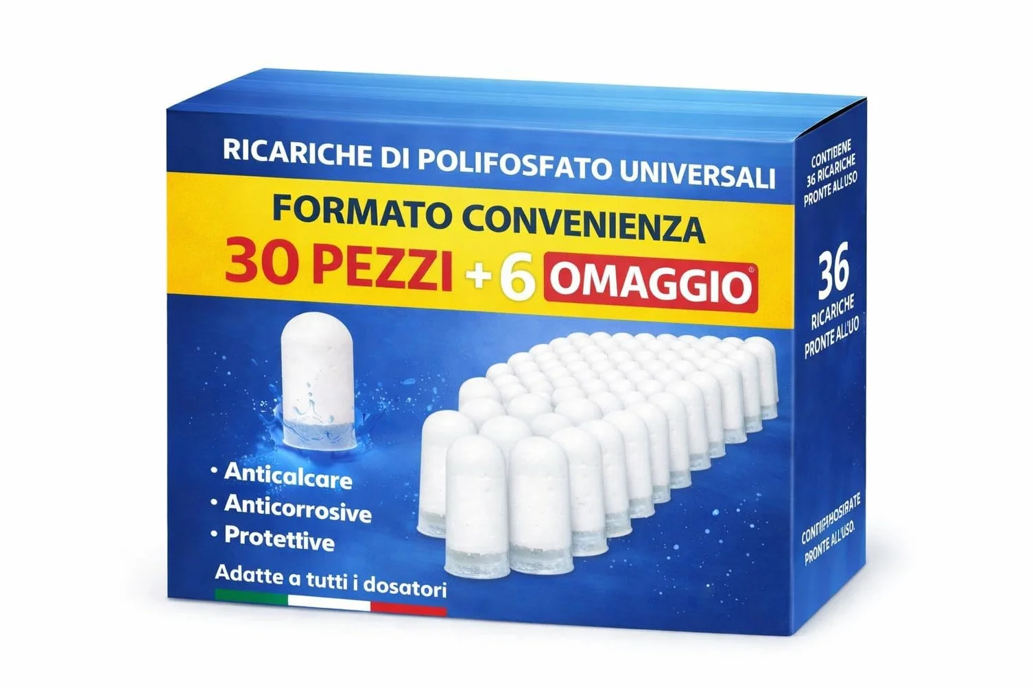 Polifosfati Anticalcare Universali per Dosatore Caldaia | Ricarica di Ricambio Made in Italy | Set 36 Pezzi