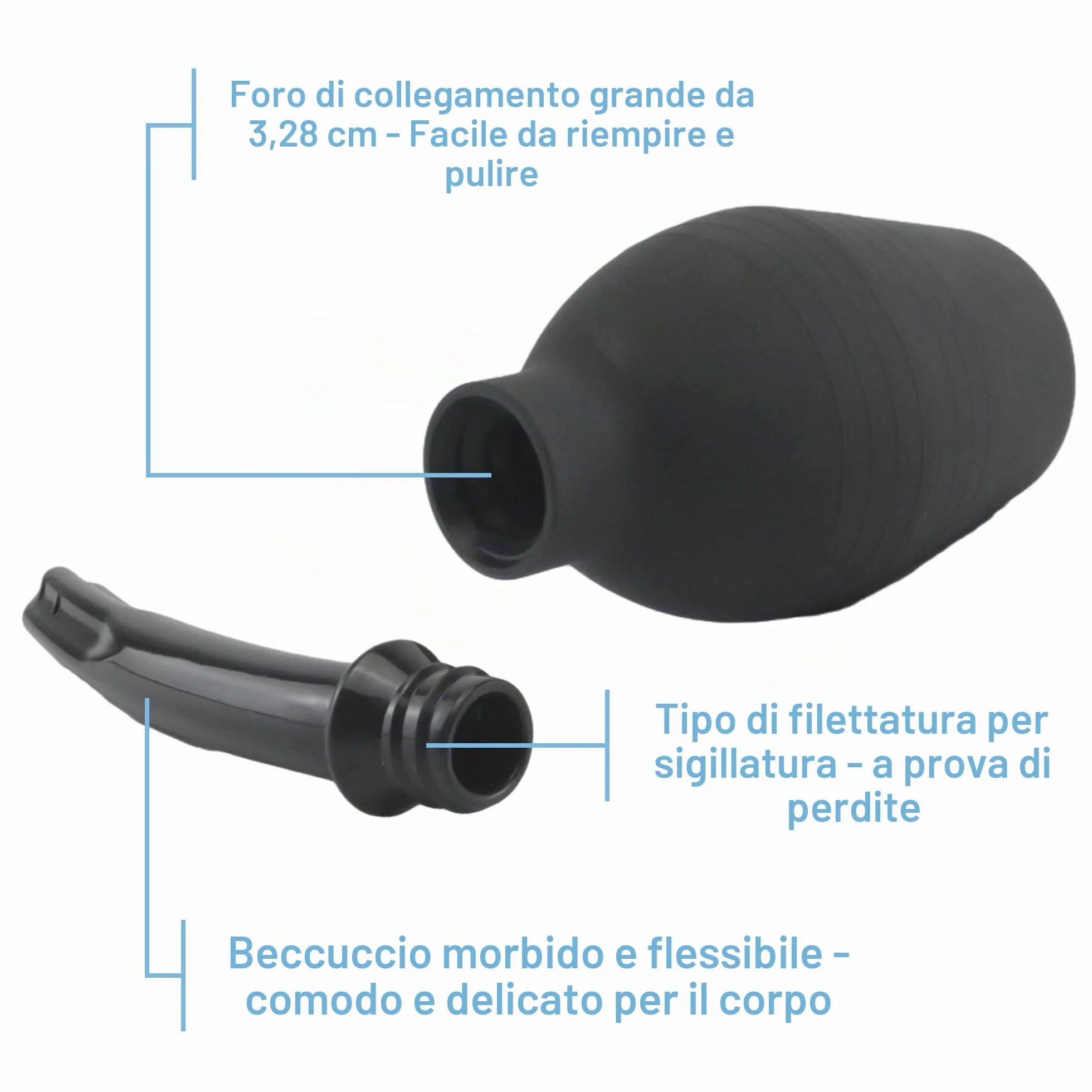 TopQuaFocus 294ml Lampadina per clistere Doccia anale Caffè per clistere per uomo Donna Pulizia punte 4,8' (nero)