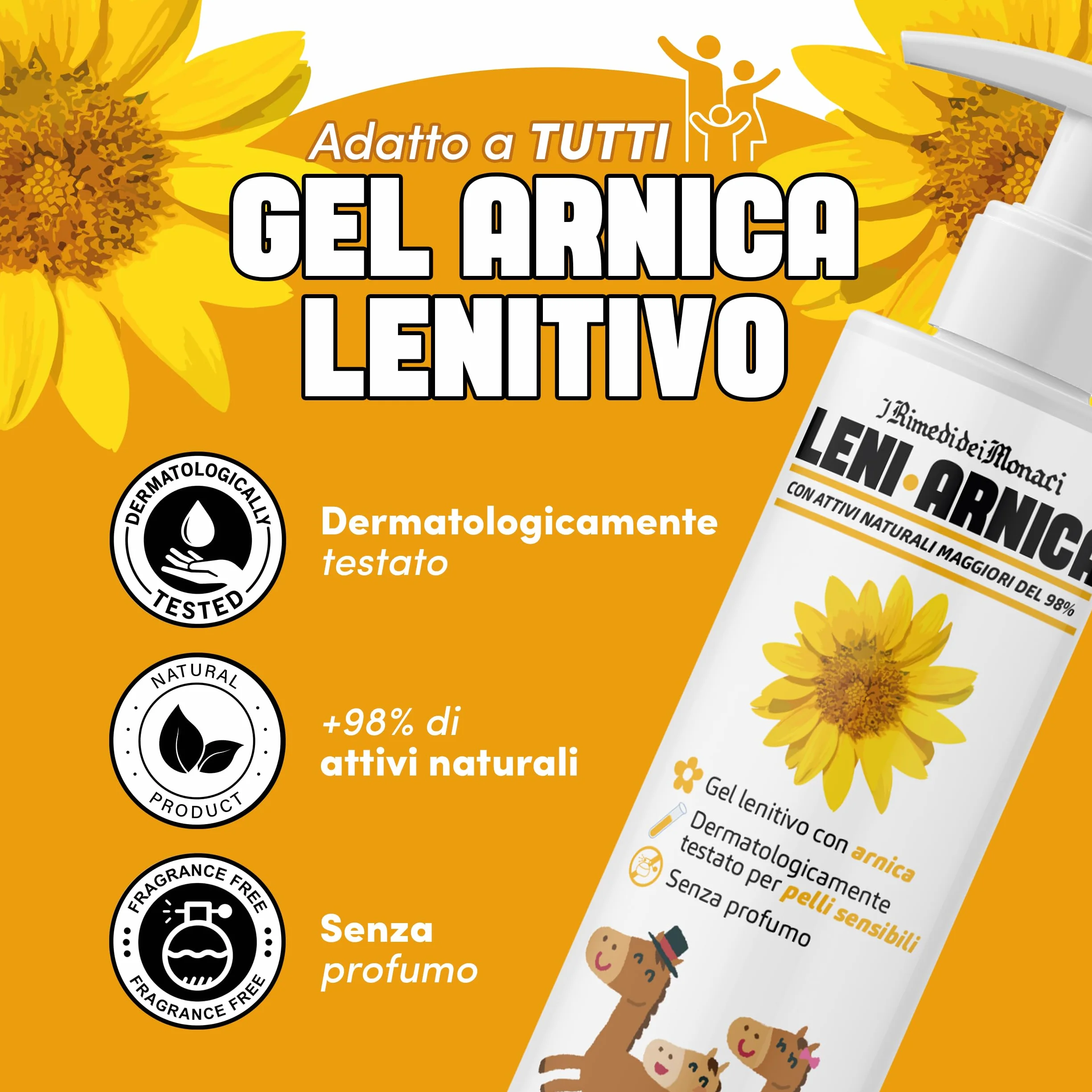 LeniArnica Gel Arnica Montana 98% Pelli Sensibili 250ml - Lenitivo Ipoallergenico Senza Profumo