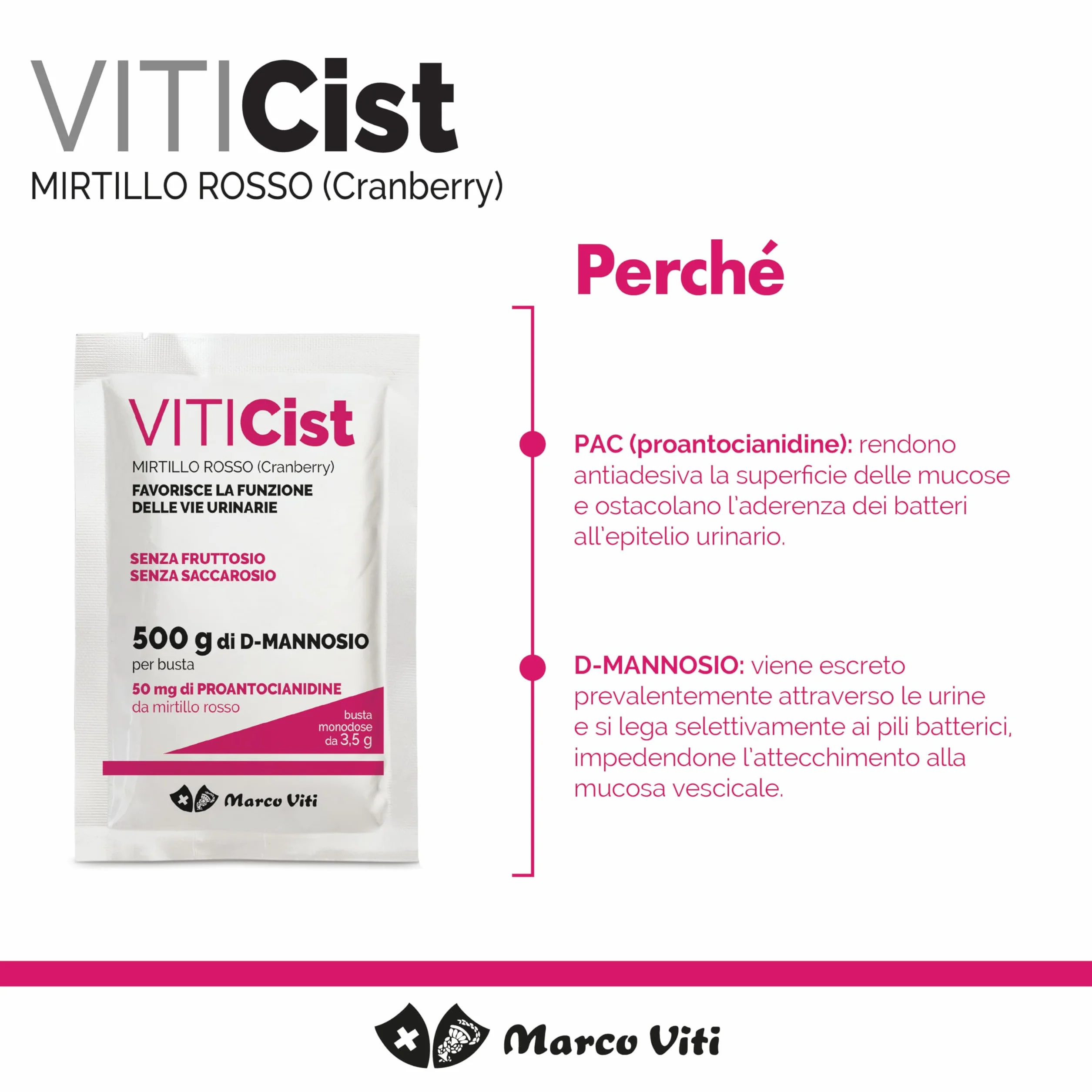 Marco Viti Viticist Kit Integratore con Cranberry e D-Mannosio + Detergente Intimo Lenitivo, 14 Bustine 3,5 g + 250 ml, Supporto Vie Urinarie