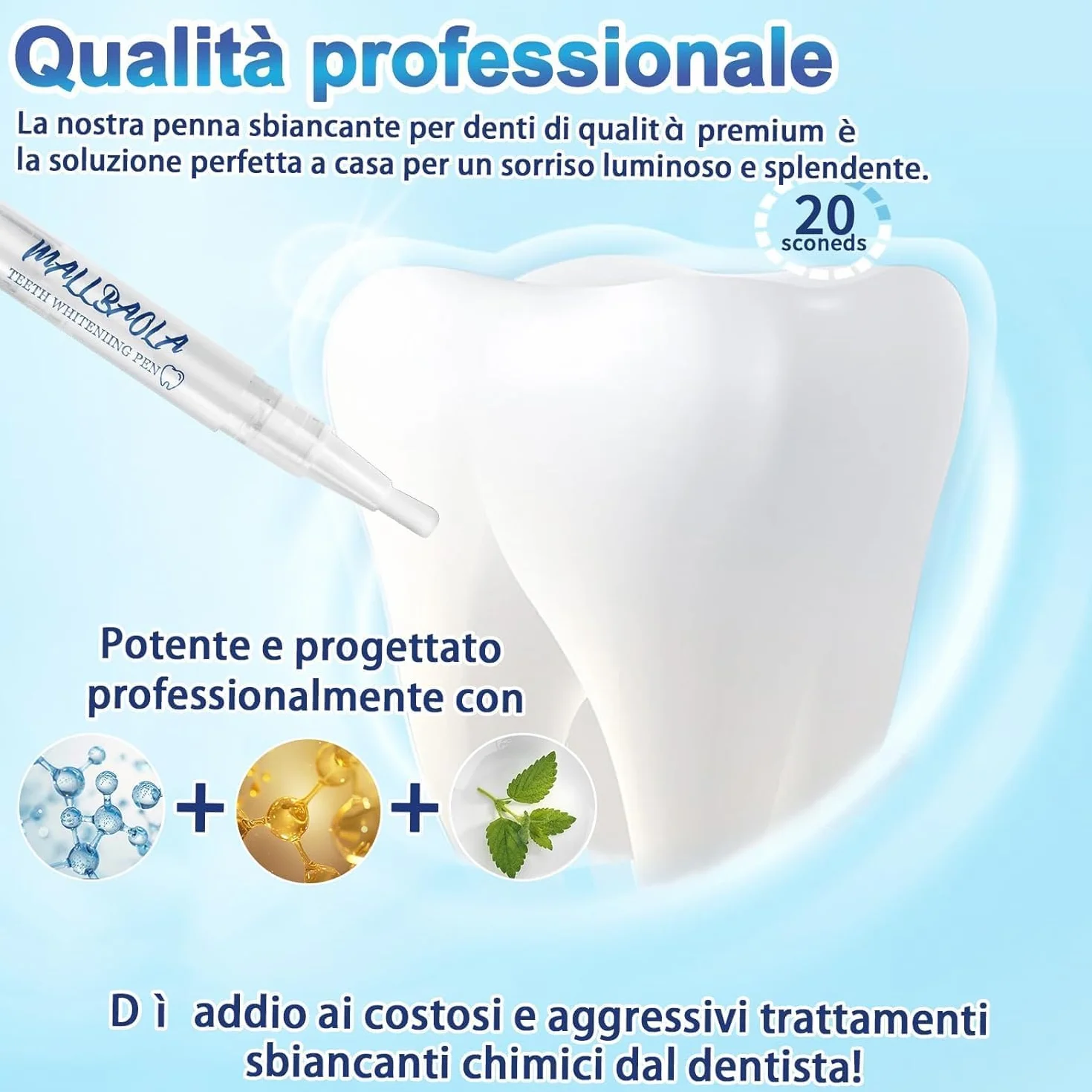 Penna Sbiancante Denti 4 Pezzi Kit Sbiancante Denti Immediato Gel Rimuove Macchie Ingiallimento