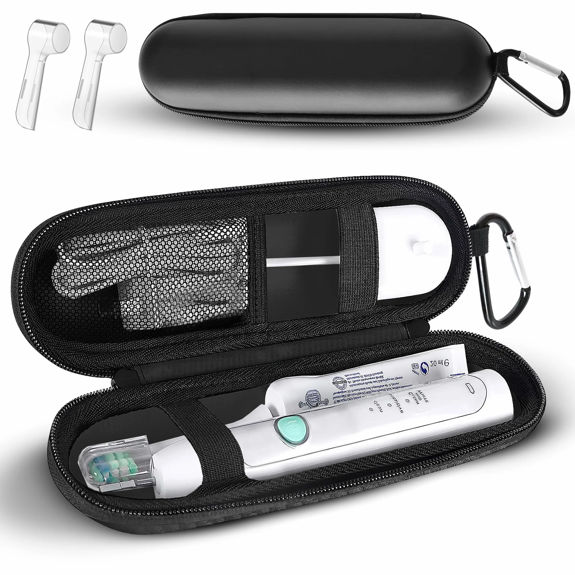 Ph Pro Heat Porta Spazzolino Elettrico da Viaggio Compatibile per Oral B - Astuccio Spazzolini e Dentifricio con 2 Custodie per Testina Negro