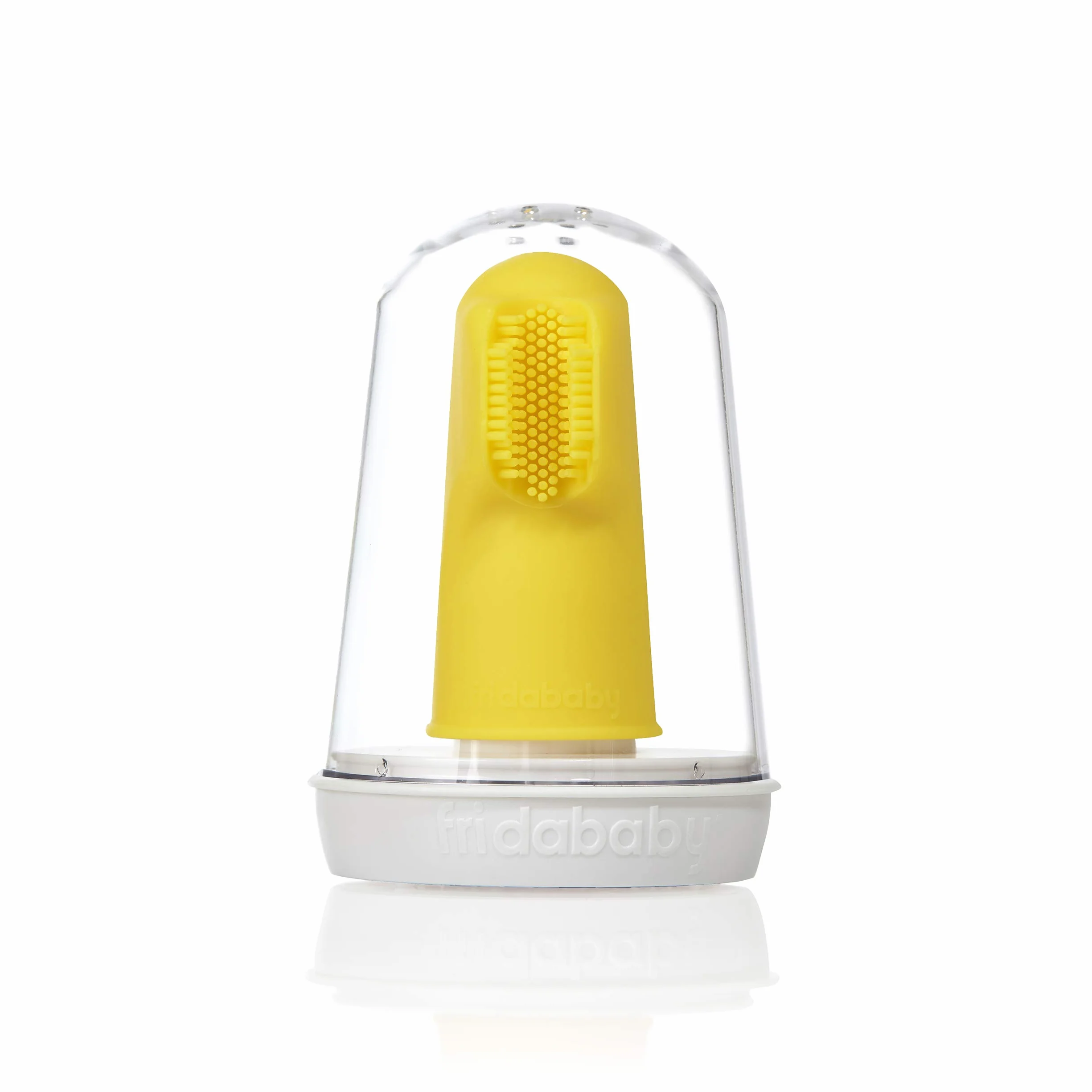 Frida Baby Spazzolino da Dito in Silicone doppio per Neonati – massaggia Gengive e Denti, antibatterico e senza BPA, Include Custodia Igienica