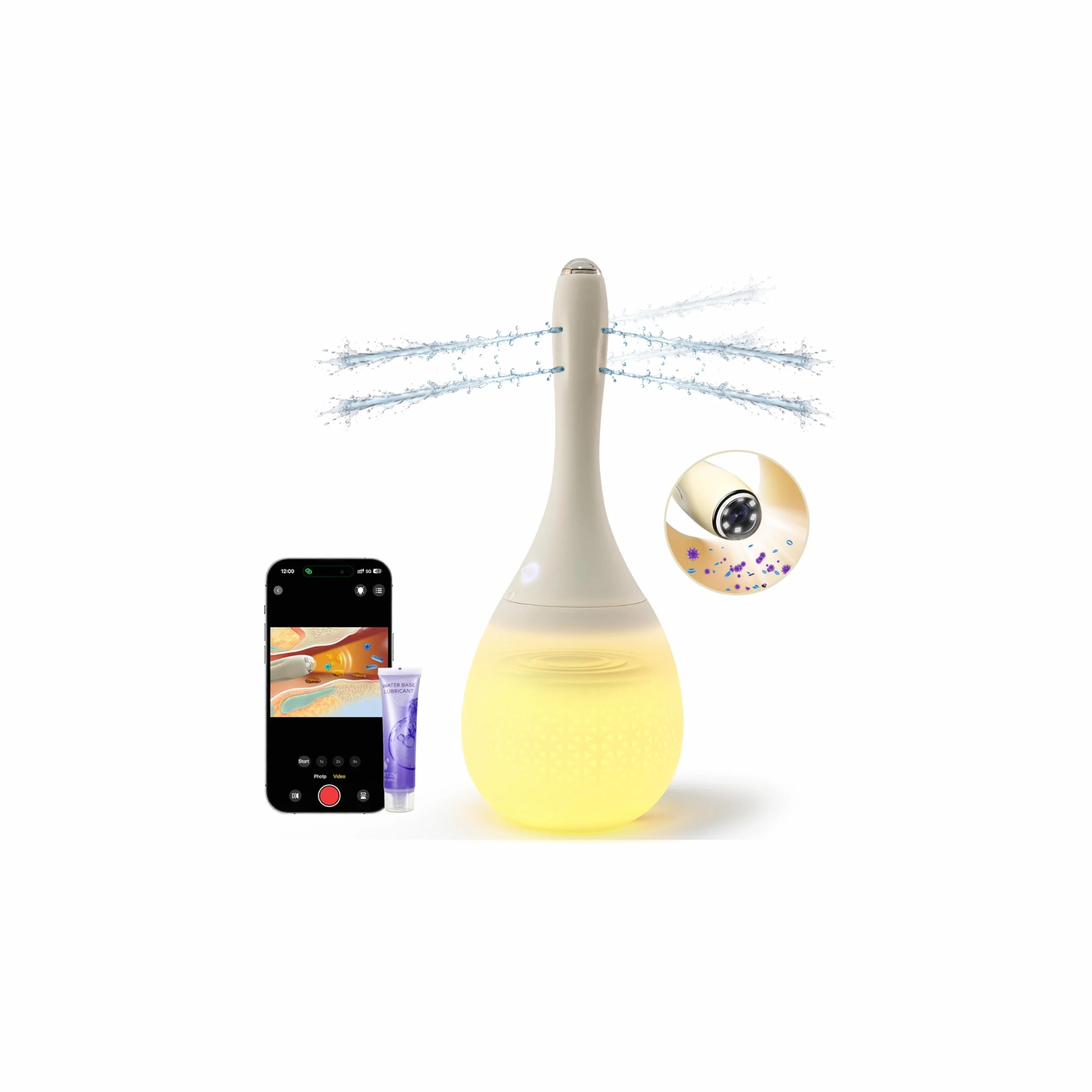 Clistere Per Pulizia Ano Anale Elettrica con Telecamera HD, 420 ml per igiene personale e risciacquo rinfrescante, Doccia anale Elettrica con 3 Velocità Controllabili tramite APP Clistere Ano Anale