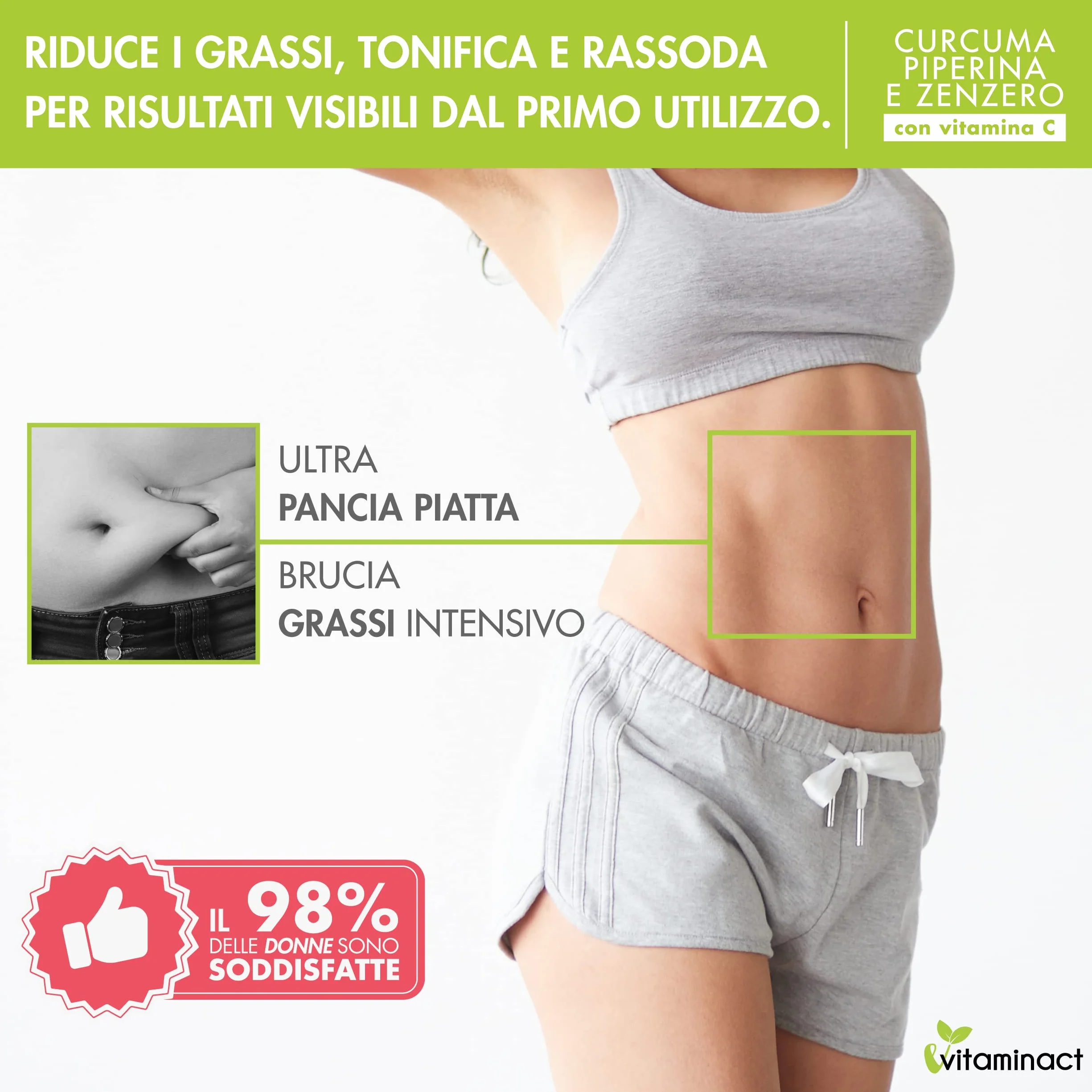 Curcuma Piperina Plus Zenzero Vitamina C 130 cpr Altissimo Dosaggio Naturale Estratto Curcuma 1280mg Curcumina 200mg Piperina 10mg Brucia Grassi Antinfiammatorio