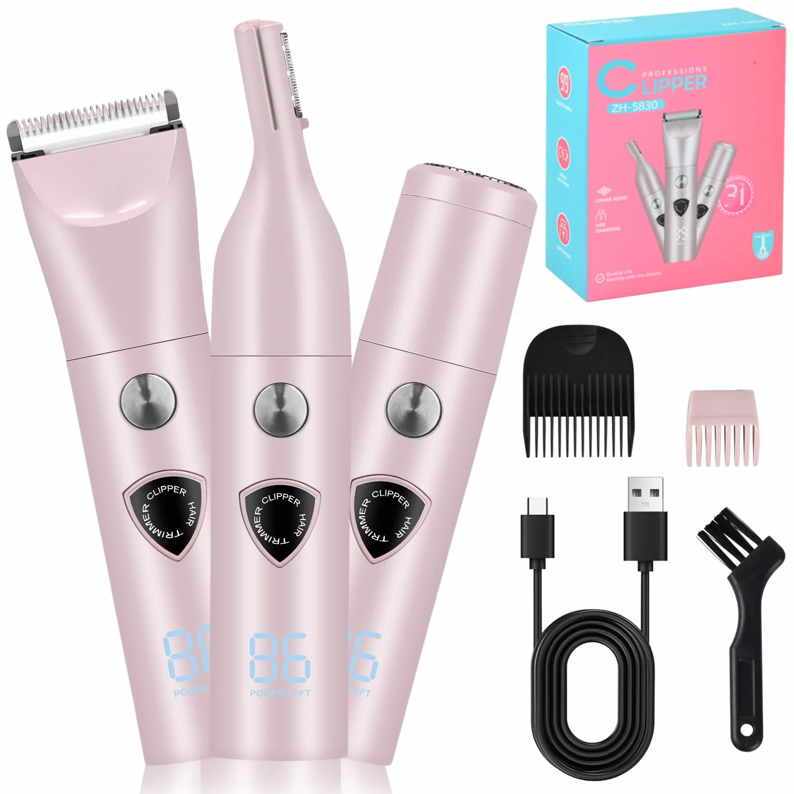 Rasoio Elettrico Donna 3 in 1 con Display LED Impermeabile Ricaricabile Epilatore Depilazione Indolore per Corpo Ascelle Gambe Bikini