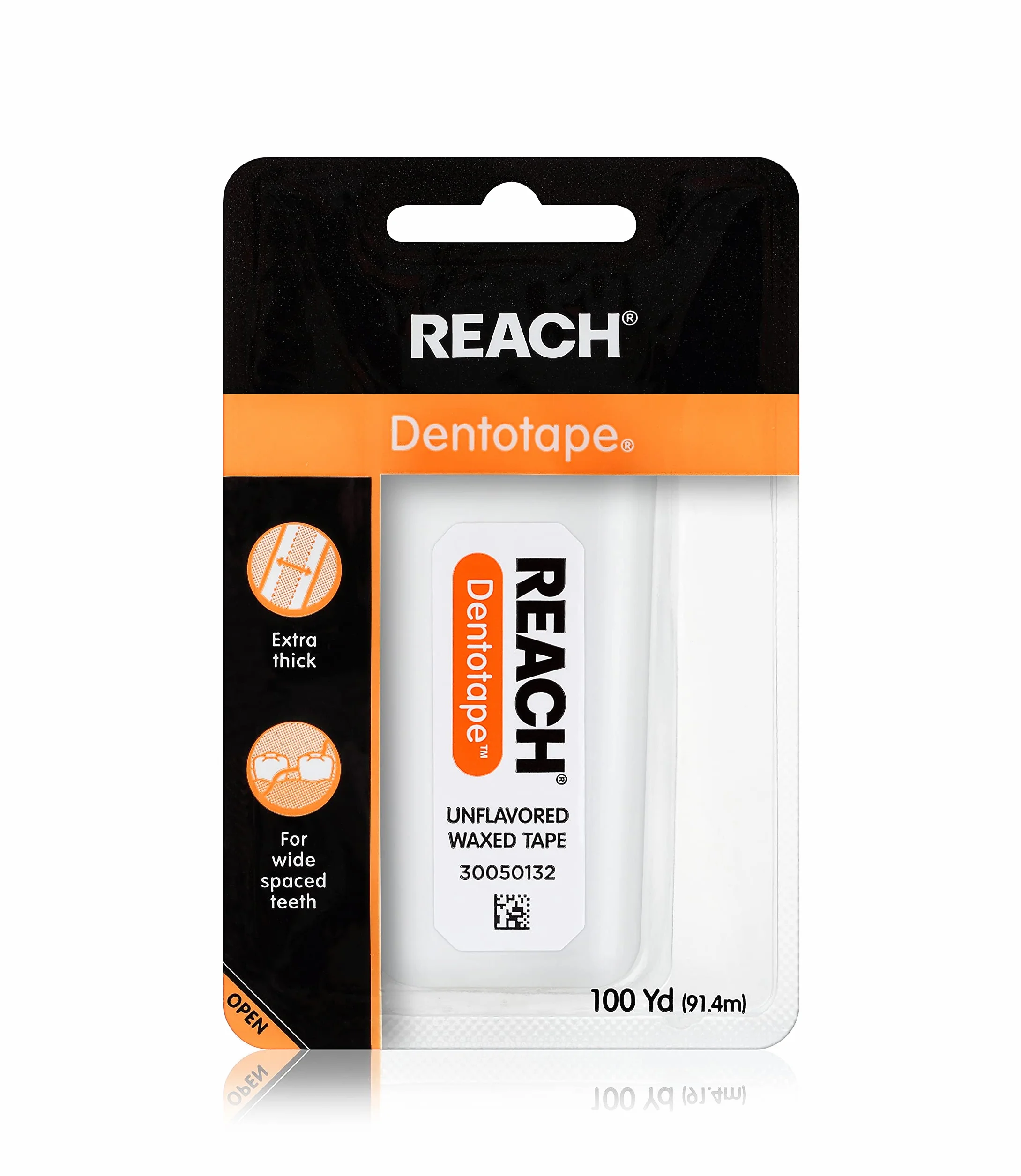 Reach Dentotape - Filo interdentale cerato con superficie di pulizia extra larga, per grandi spazi tra i denti, non aromatizzati, 100 m