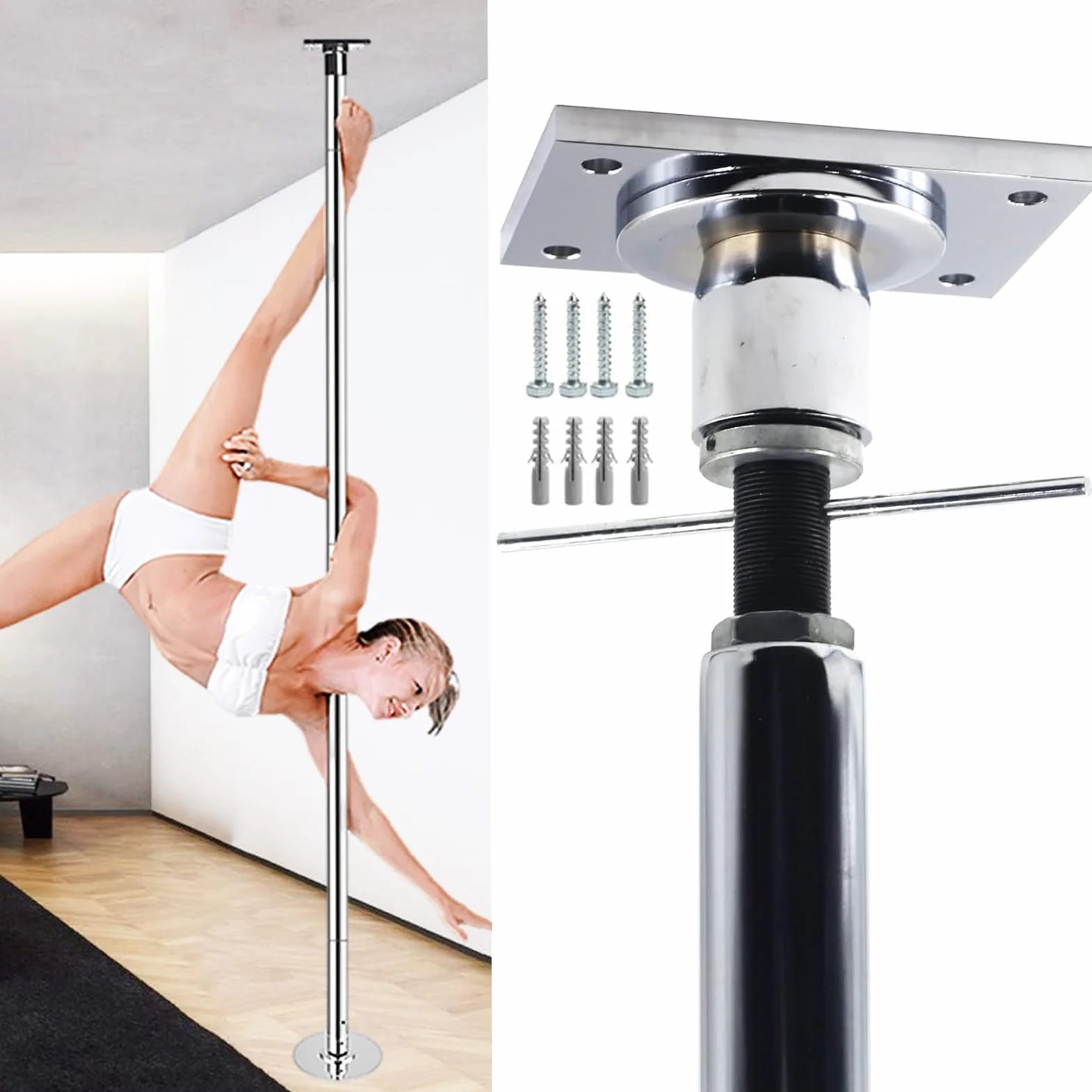 Bastoni da spogliarellista 45 mm a soffitto con asta di prolunga palo da ballo statico rotante