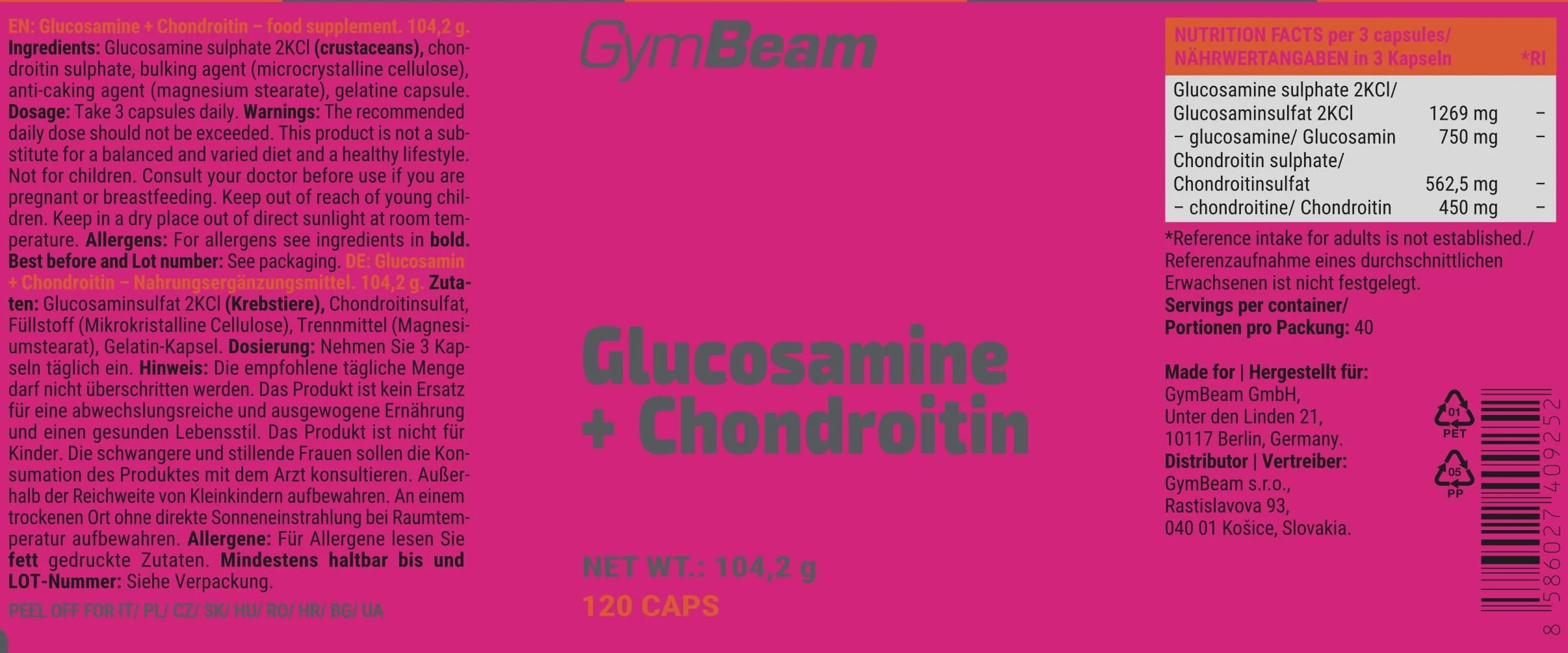 GymBeam Glucosamina + Condroitina - Nutrimento per Articolazioni - Supporto Cartilagini e Mobilità - Ideale per Atleti e Stile di Vita Attivo