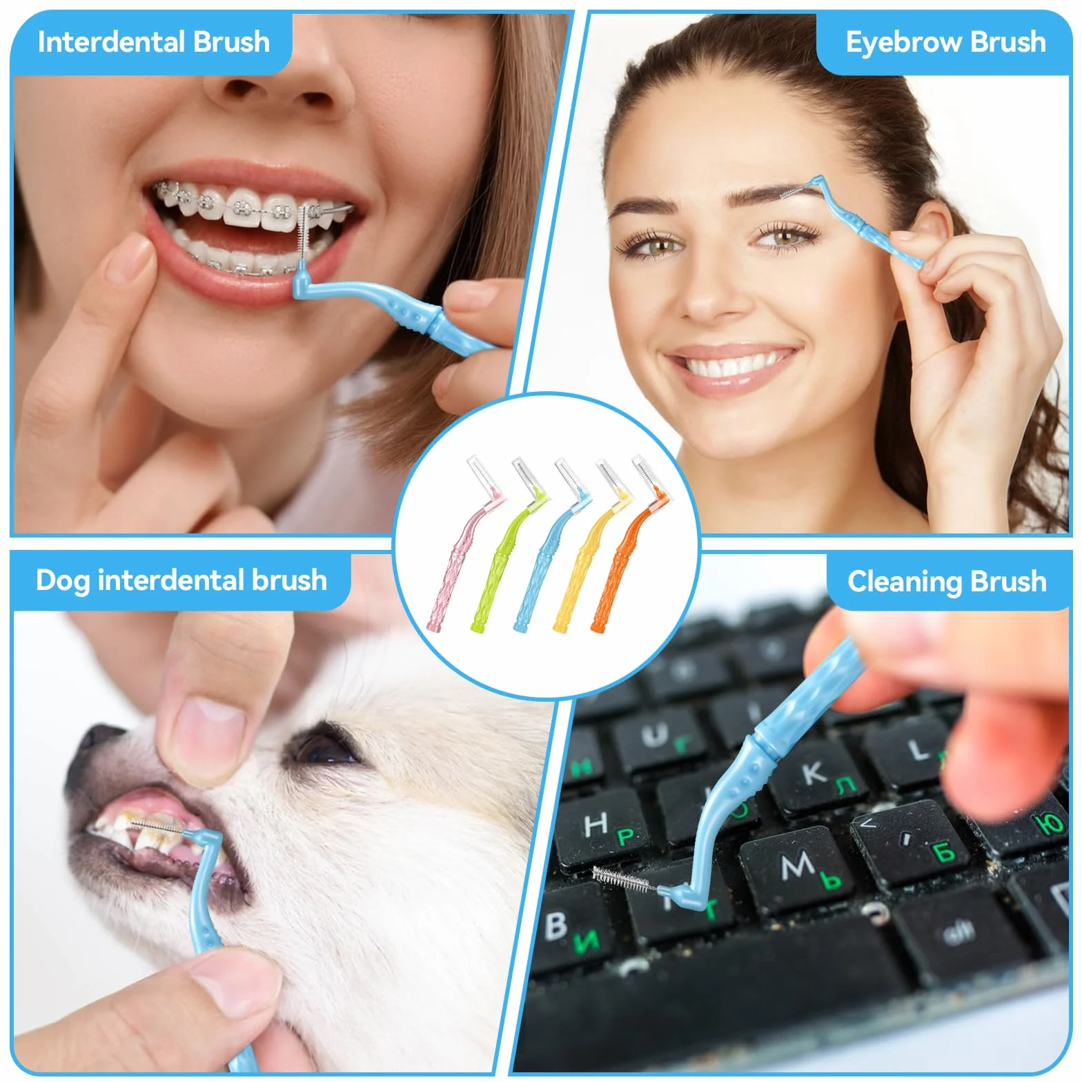 Scovolini Dentali 50 Pezzi 5 Colori 5 Misure Angle Scovolino Denti Spazzolini Interdentali Morbido con Coperchio
