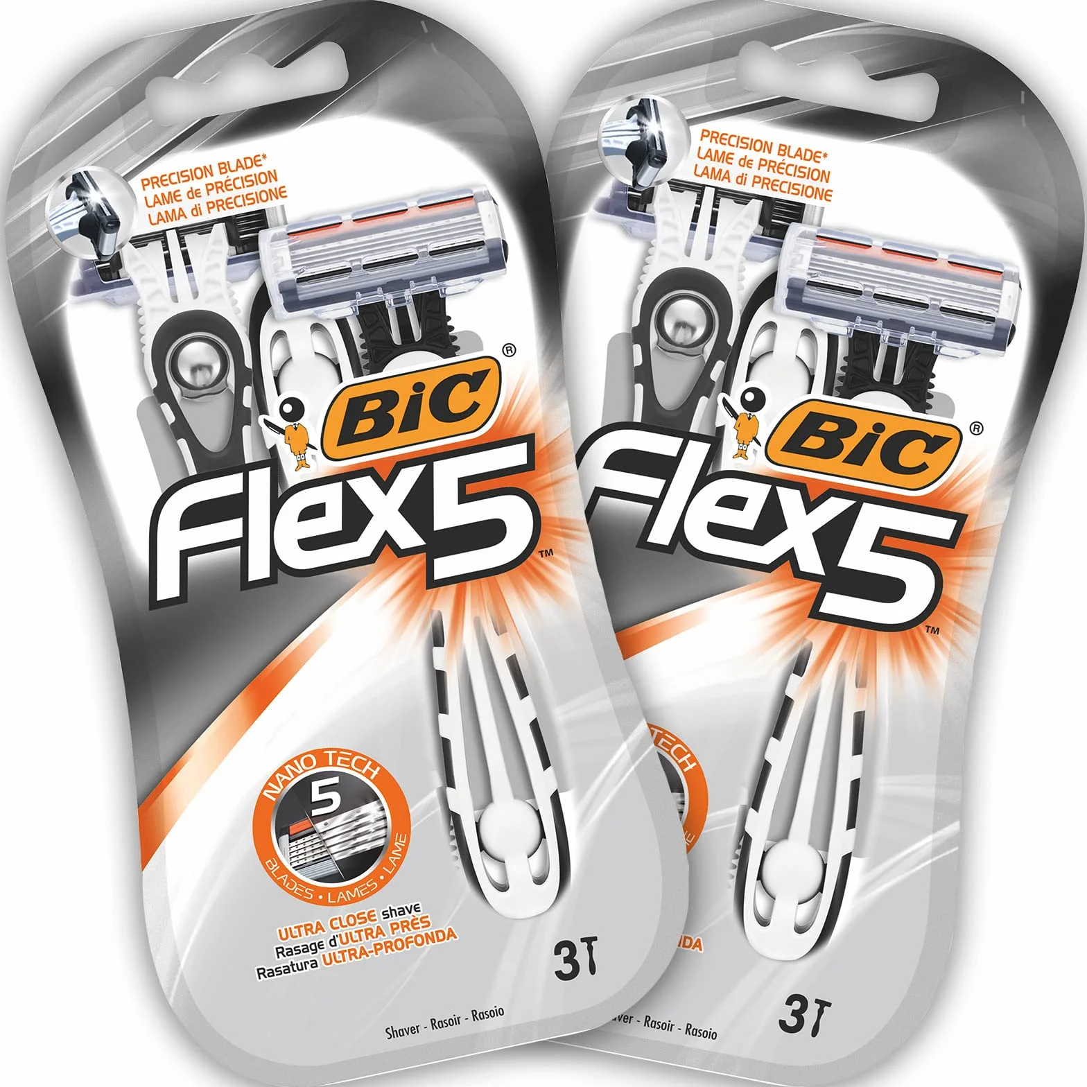 BIC Flex 5 Rasoi Usa e Getta da Uomo, Confezione da 2 Pacchi da 3 Pezzi, 5 Lame Mobili, Testina Snodabile, Rasatura Ultra Precisa