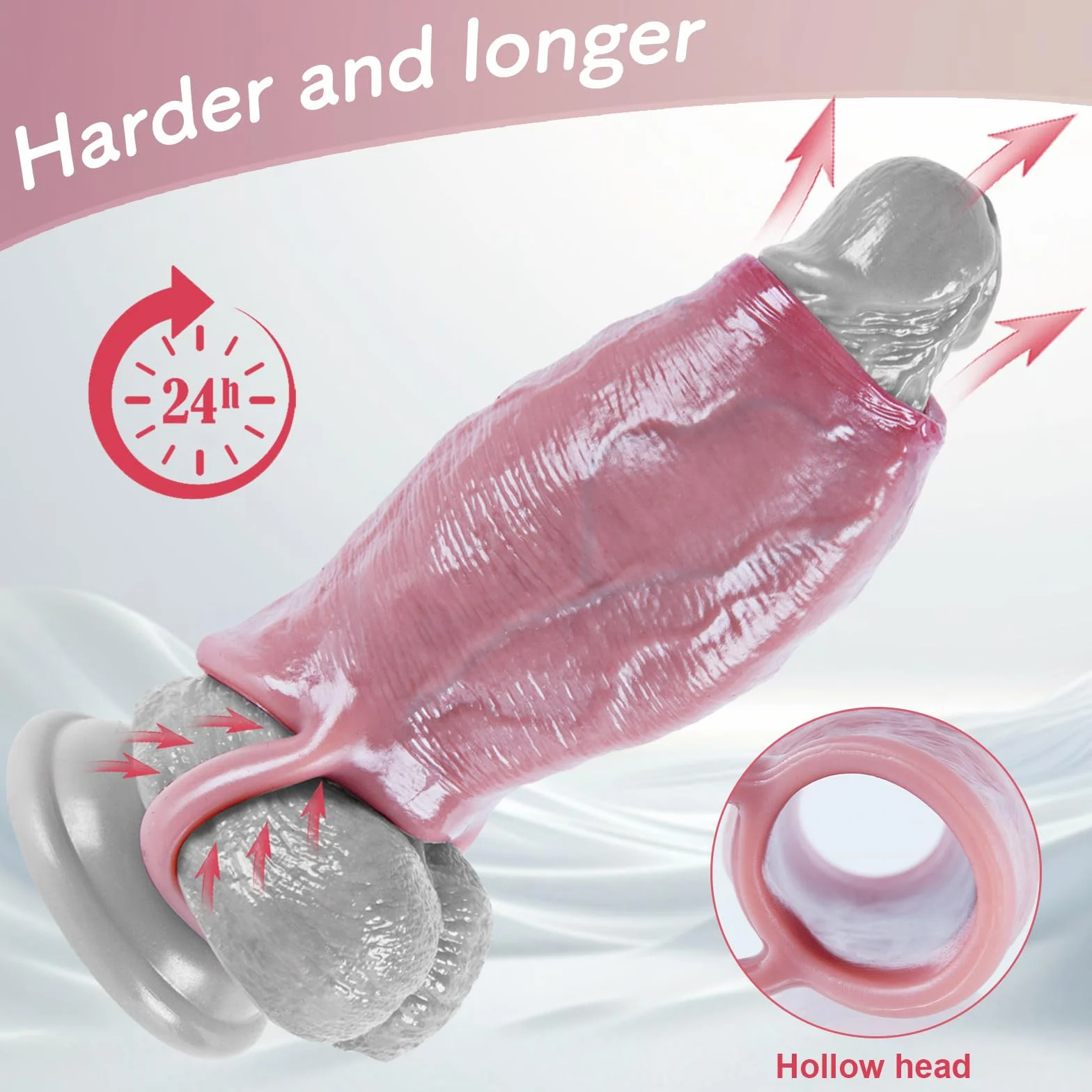 Guaina per pene ispessita realistica in silicone 5,5 cm diametro con glande aperto anello elastico ritarda eiaculazione migliora erezione giocattolo adulti