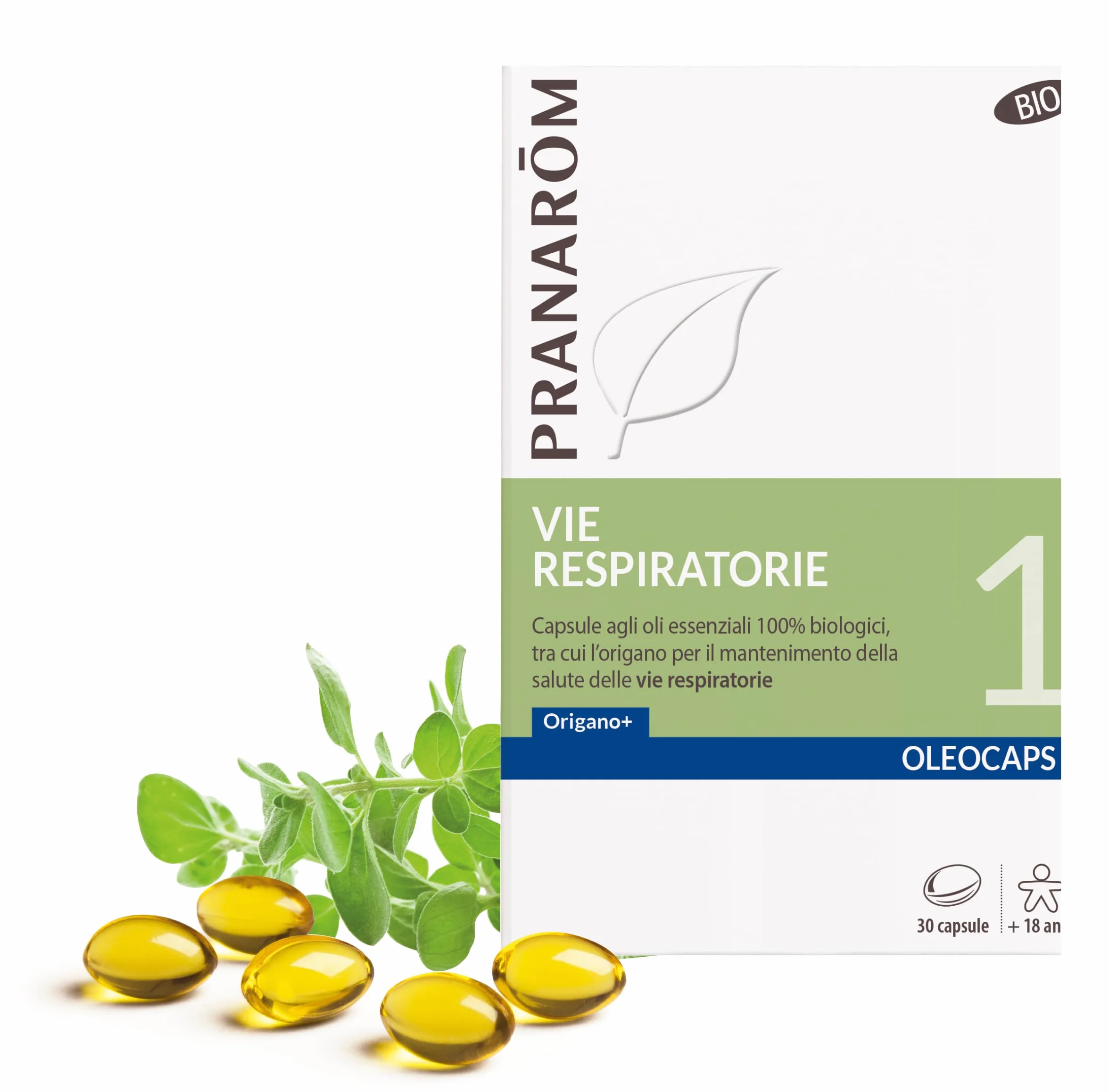 PRANARÔM Oleocaps 1 Vie respiratorie Integratore Naturale Oli Essenziali Origano Limone 30 Capsule