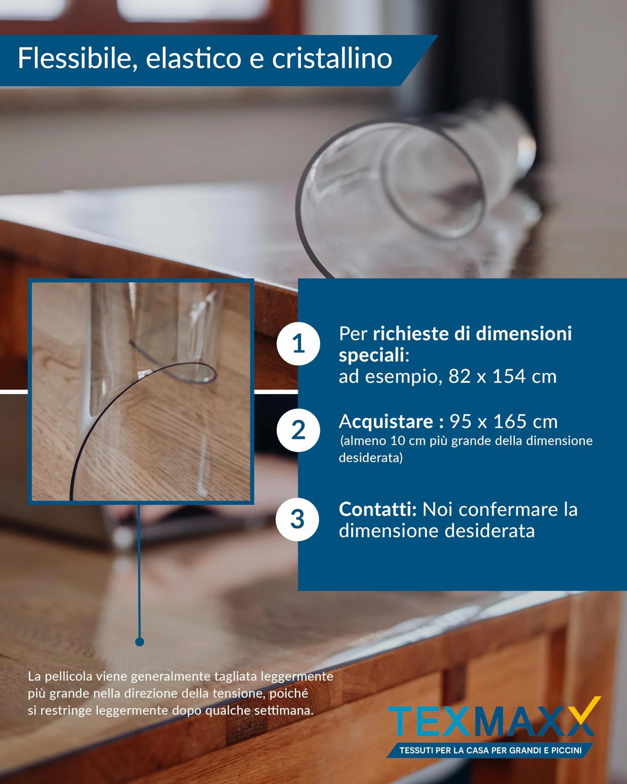 TEXMAXX pellicola trasparente per tavolo 2mm con bordo dritto - protezione tavolo pvc varie misure dimensioni - pellicolatavolo trasparente - 60 cm x 180 cm