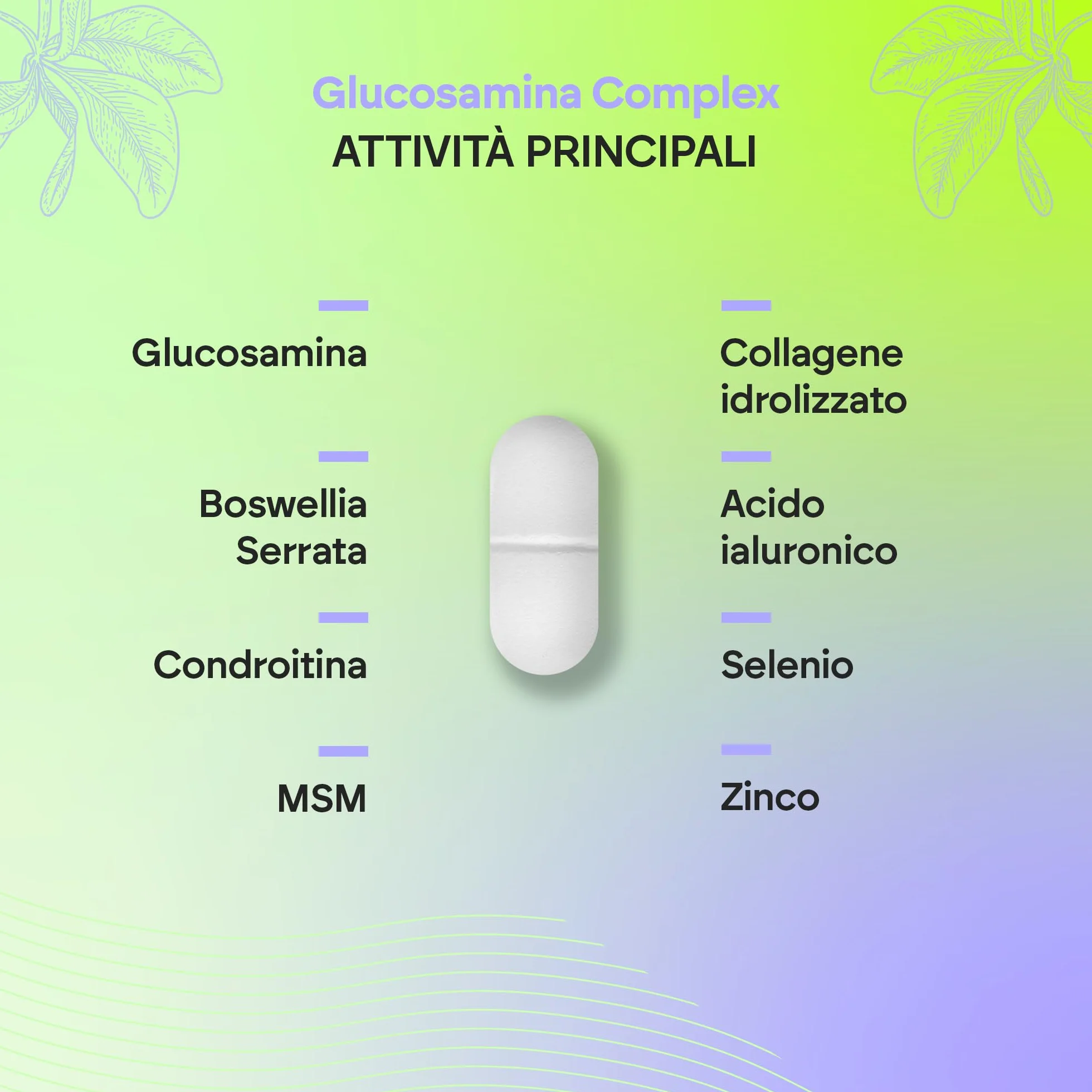 Glucosamina Condroitina MSM, Collagene con Acido Ialuronico, Boswellia, Selenio e Zinco - Glucosamina Complex 120 compresse Nutralie