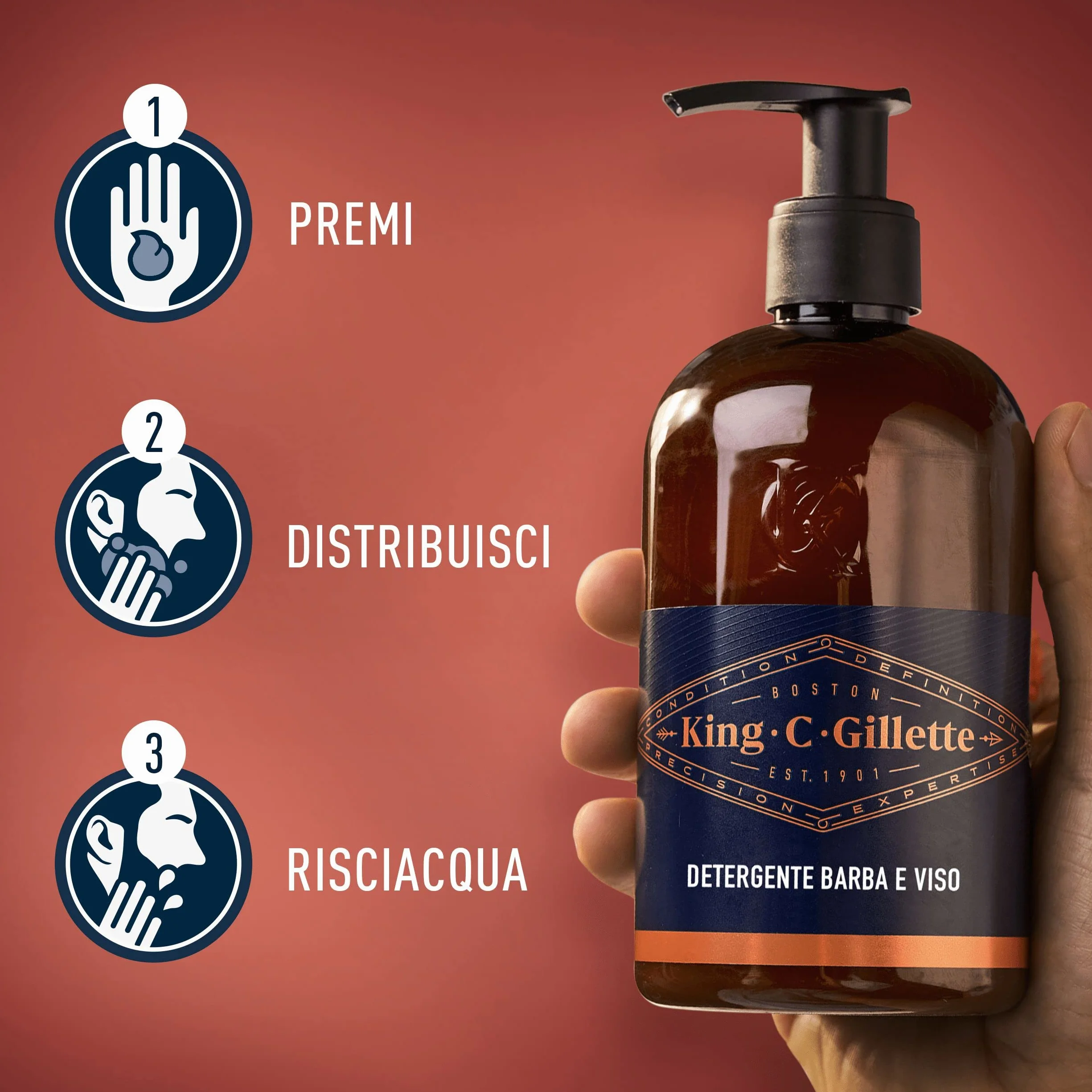 King C. Gillette DETERGENTE VISO UOMO 3 In 1, Sapone Barba, Viso E Capelli, Pulizia E Freschezza, Profumazione King C., Cura della Barba, Idea Regalo Uomo, Confezione da 3x 350ml
