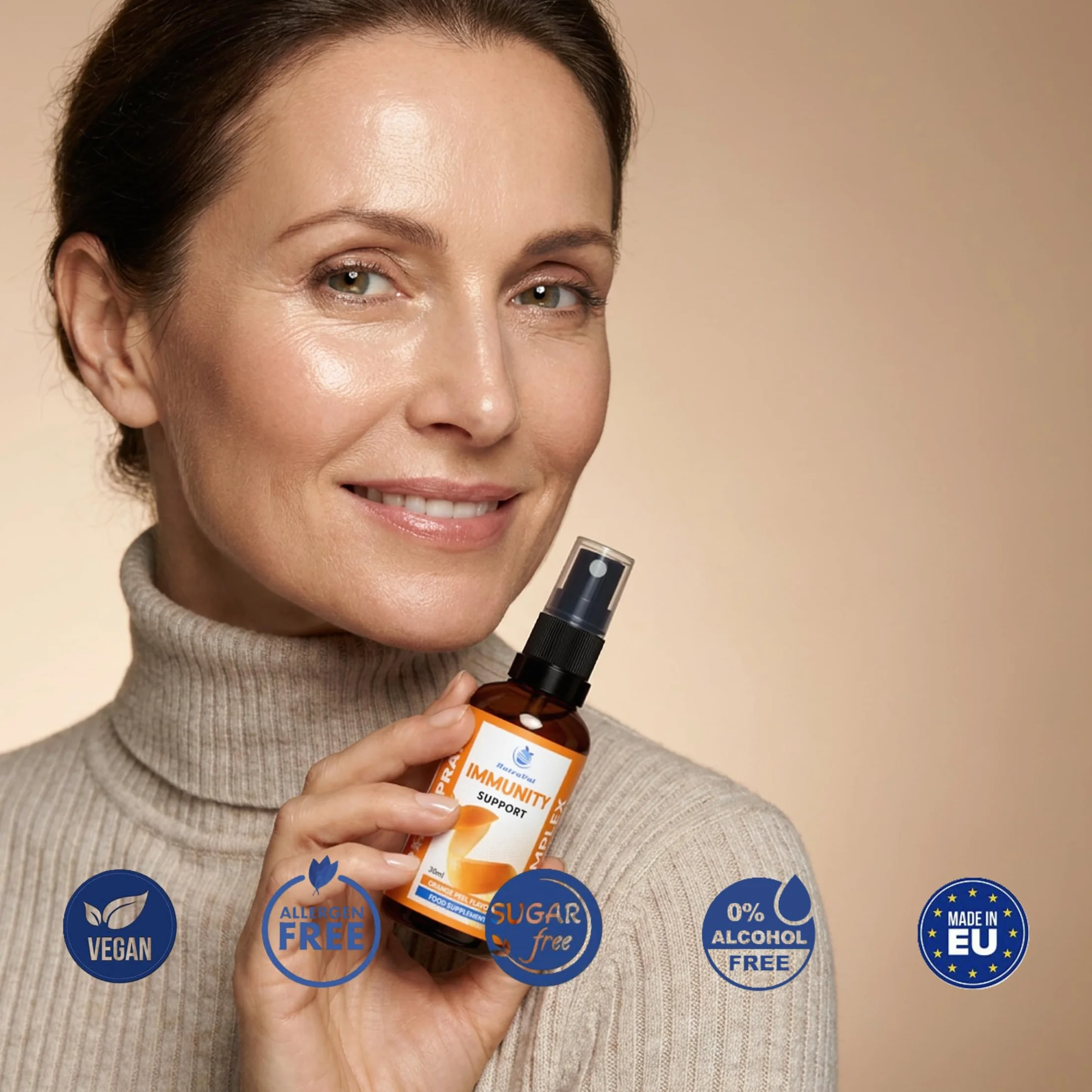 Spray Immunità con Complesso di 4 Funghi | Chaga, Reishi, Shiitake & Cordyceps | Vitamina D3 2000 UI – Immunità, Ossa & Muscoli | Sambuco Nero | Assorbimento Rapido – Senza Compresse | Vegano | 30 ml