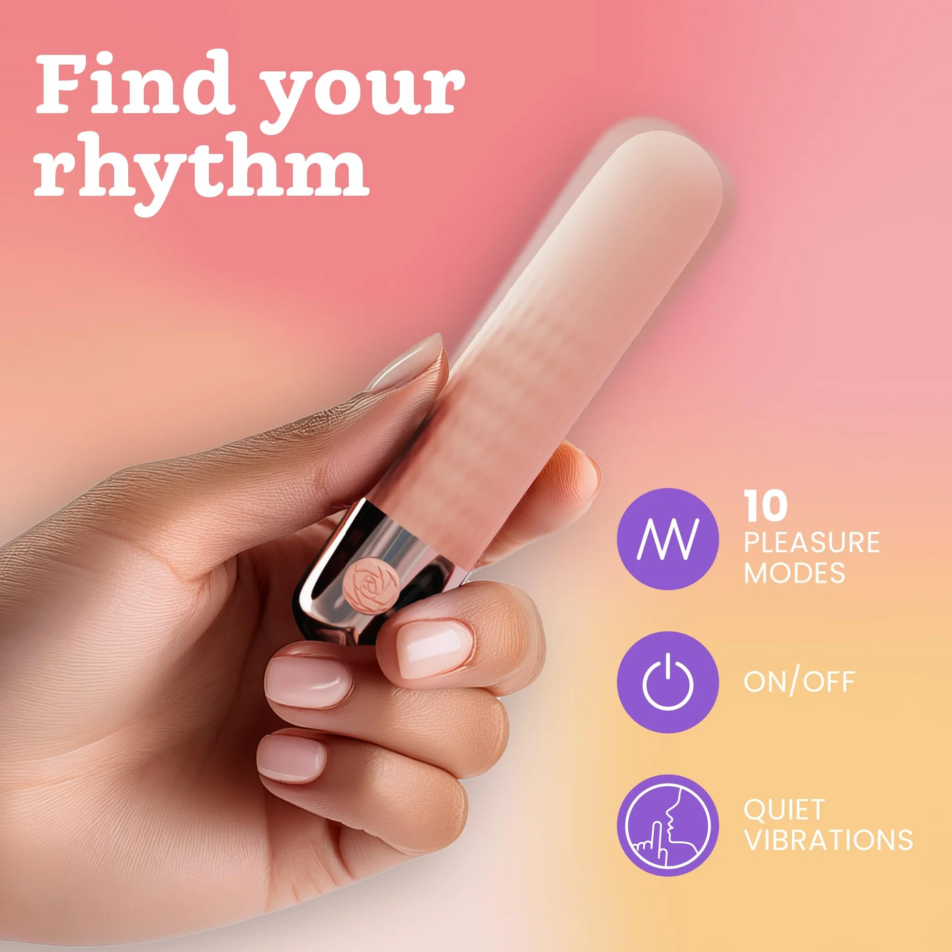 Mini vibratore bullet di Oliver James – Ricaricabile, impermeabile, 10 modalità di piacere, silicone sicuro, sex toy discreto per donne, 9,6 × 1,8 cm, (rosa pastello)
