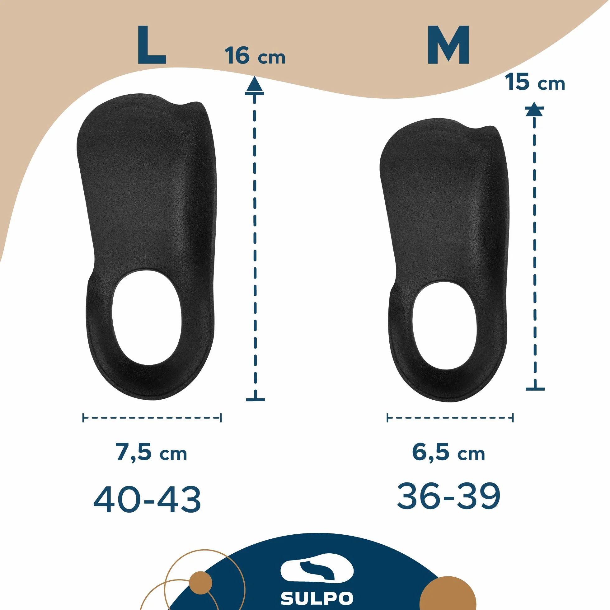 SULPO Talloniera per spina calcaneare - 3/4 Solette ortopediche per tallonite e piedi piatti - Proteggi tallone per scarpe - Cuscinetti tallone per fascite plantare e il dolore ai piedi - 36-39 / M