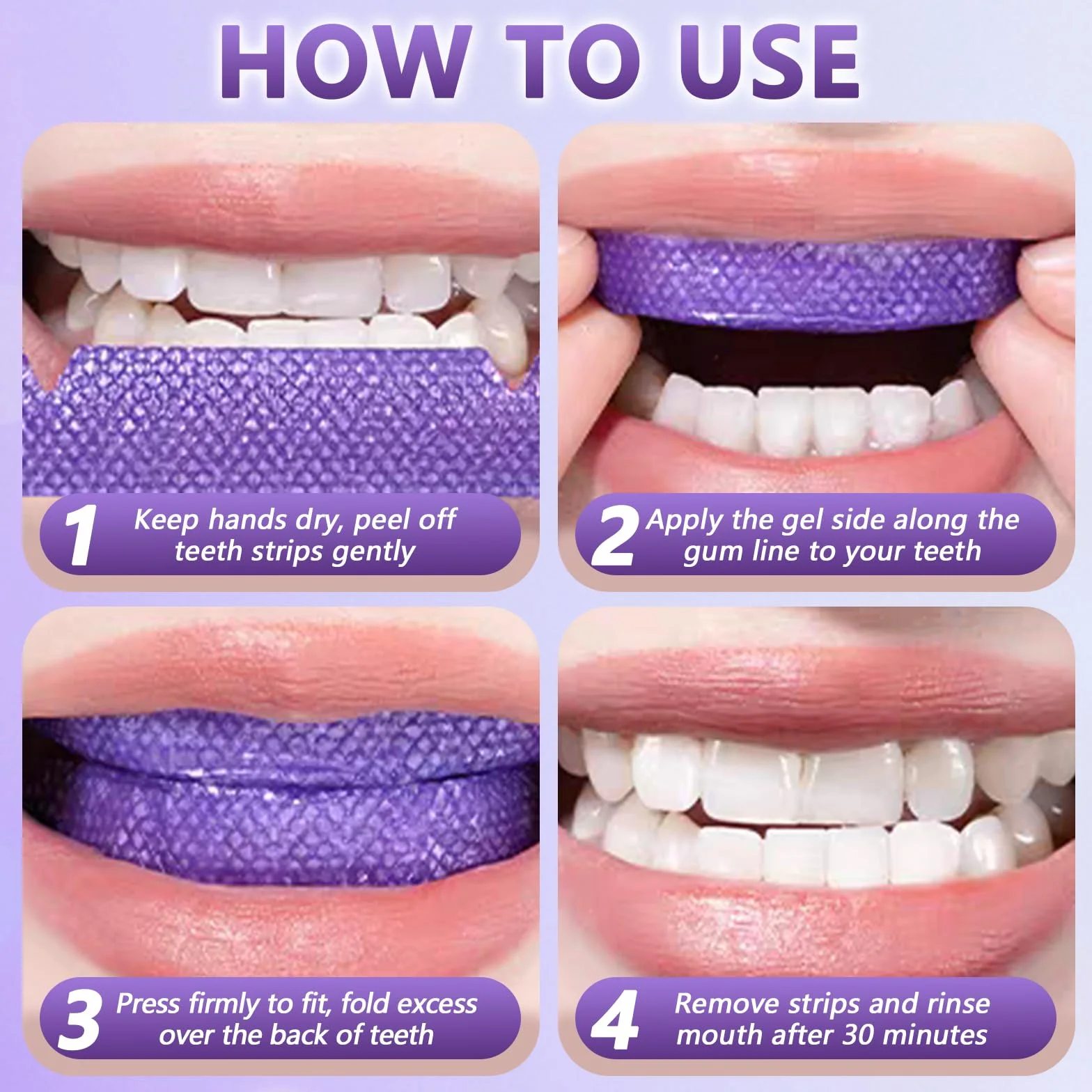 14 Paia Strisce Sbiancanti Denti Viola, Kit Sbiancamento Denti A Casa Senza, Antiscivolo Whitening Strips, Sbiancante Rapide Bianche Teeth, Facile Uso A Casa O In Viaggio