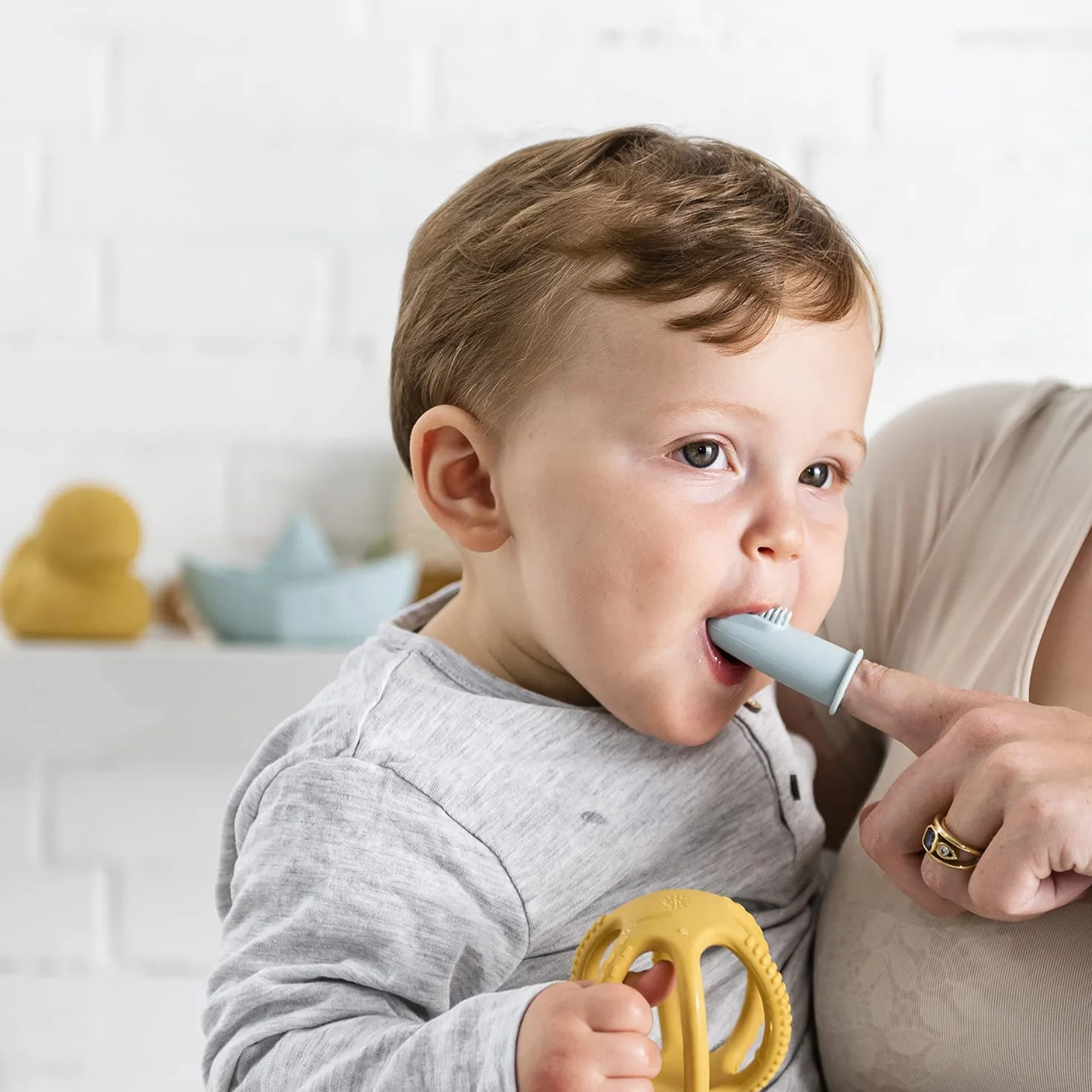 Nattou Set di 2 spazzolini da denti per bambini blu petrolio e blu acqua