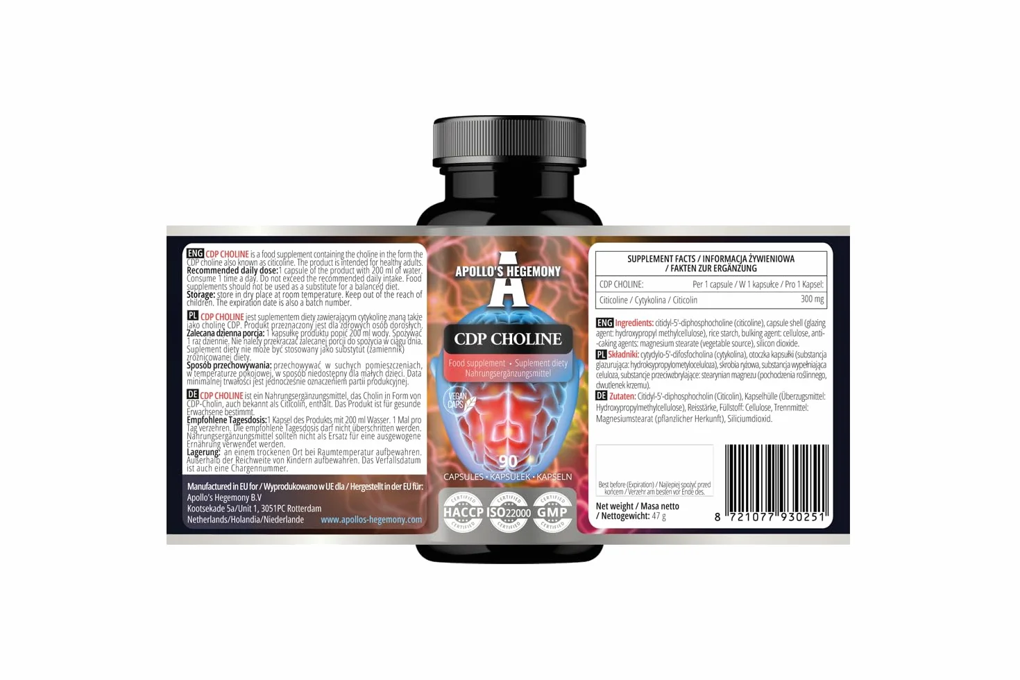 Colina CDP 300 mg Citicolina 90 capsule vegane integratore nootropico ad alta potenza memoria concentrazione Apollo's Hegemony