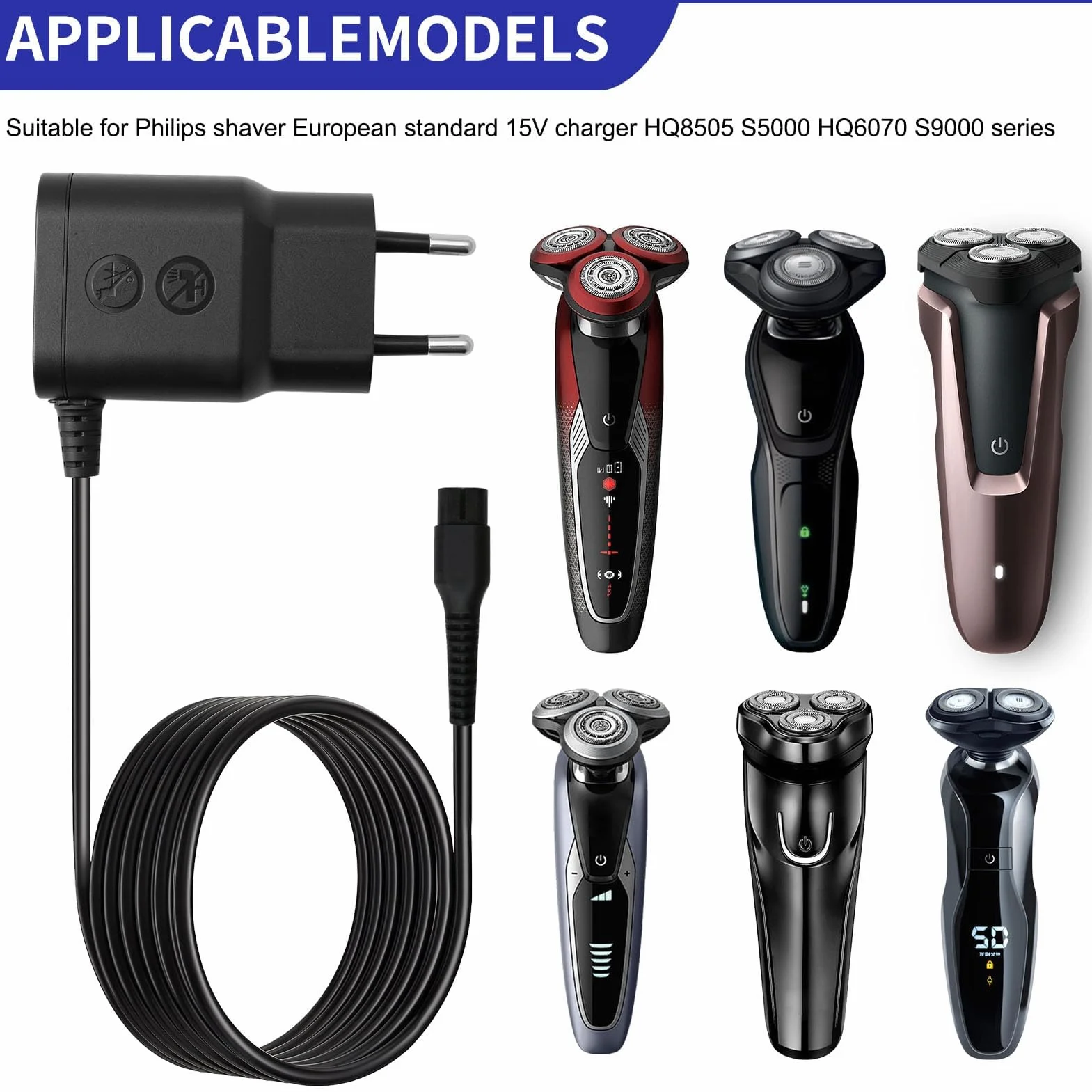 Philips HQ8505 Caricabatterie 15V Serie 5000 7000 9000 MG7720 QP6550 QP6530 BG5020 HC3518 BT5509 QC5115 OneBlade Pro