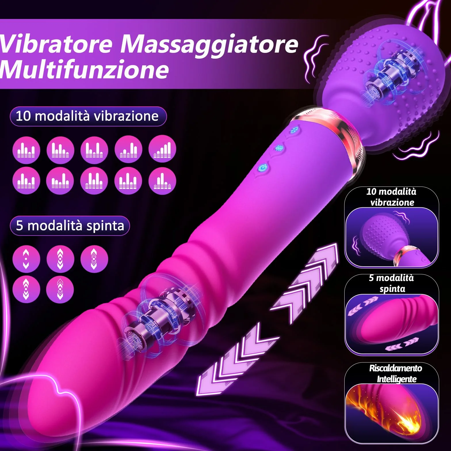 Vibratore Bacchetta Massaggiante Dildo Telescopico Sex Toys, Vibratoreper Donna con 10+5+Riscaldante Sexytoysys Coppia, Vibratoreper Donna Professionale Vibratori Stimolazione Clitoride Punto G