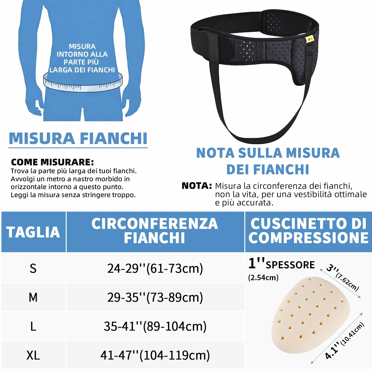 Tenbon Cintura per ernia per uomini e donne Cintura per ernia regolabile flessibile Supporto per ernia Sollievo dal dolore con cuscinetti di compressione rimovibili Ernia sinistra e destra (L, Black)