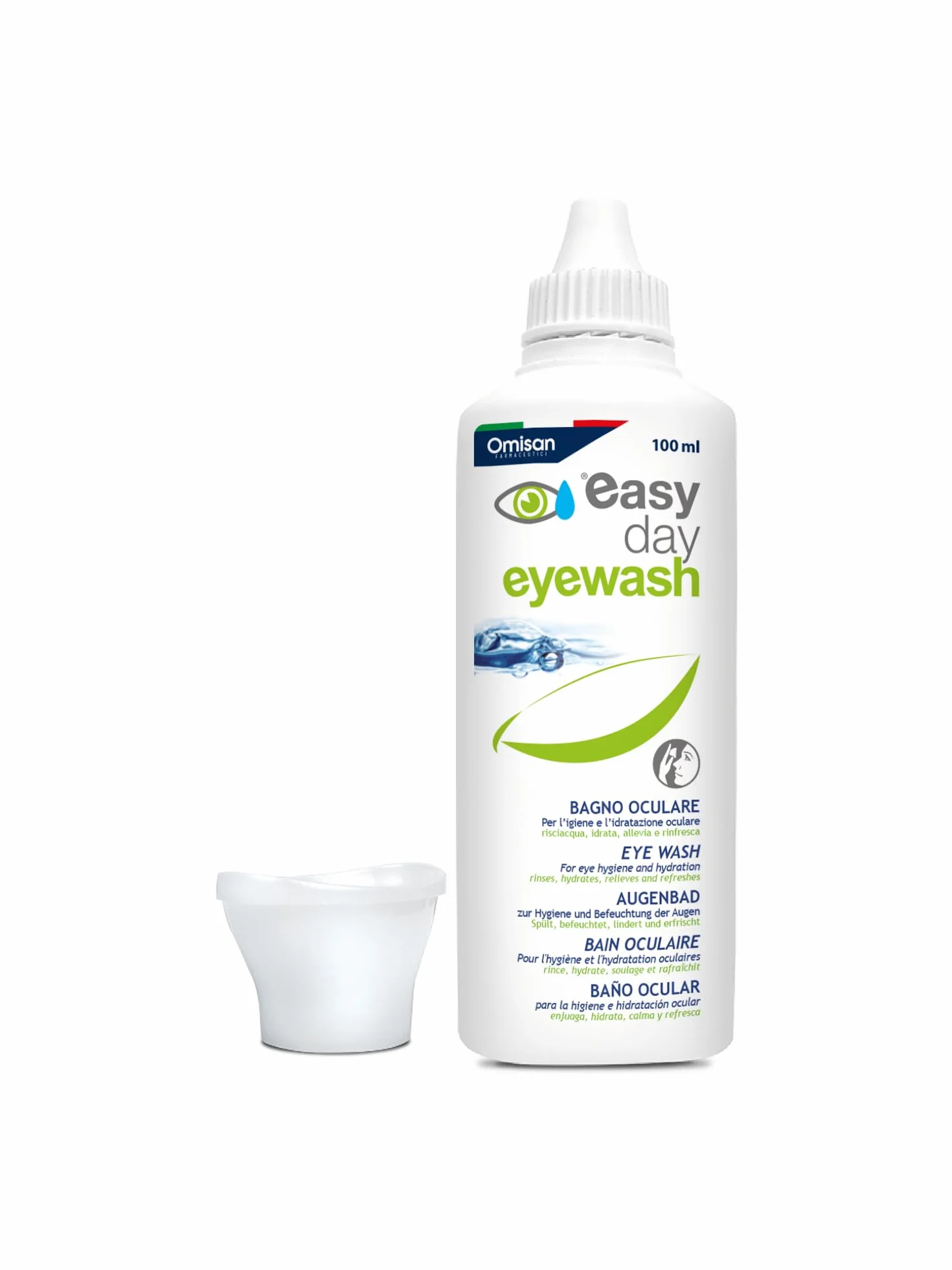 Easy Day Bagno Oculare Multi Azione, per Occhi Rossi, Stanchi e Irritati. Con Acido ialuronico ed Estratti Naturali - 100ml + Occhiera
