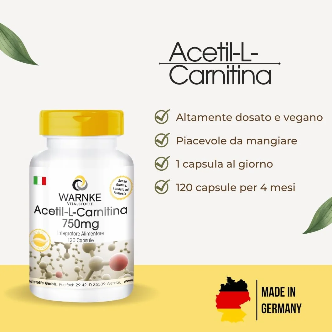 Acetil-L-Carnitina 750mg 120 Capsule Warnke Vitalstoffe vegano