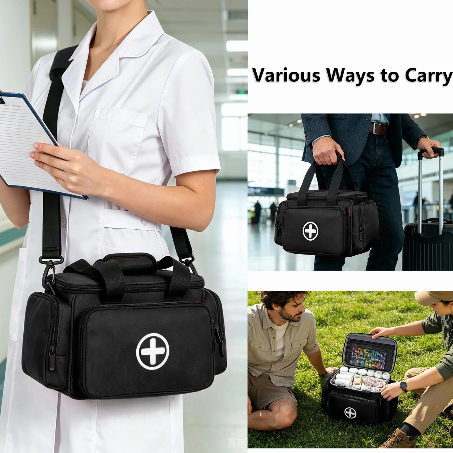 Borsa di pronto soccorso vuota professionale grande nera 27 cm