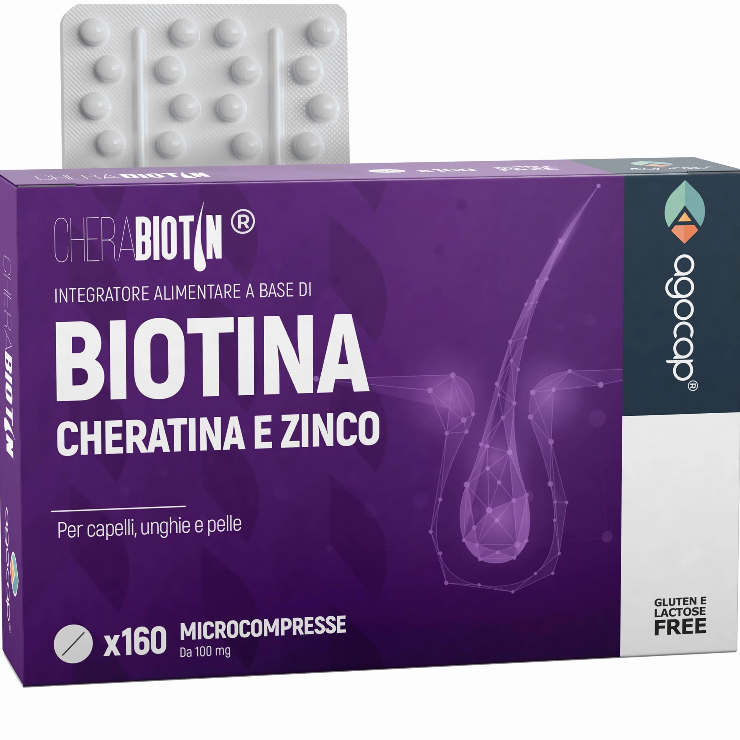 Cherabiotin Integratori Biotina Cheratina Zinco 160 Micro Compresse Capelli Unghie Pelle Anticaduta Donna 5 Mesi Fornitura