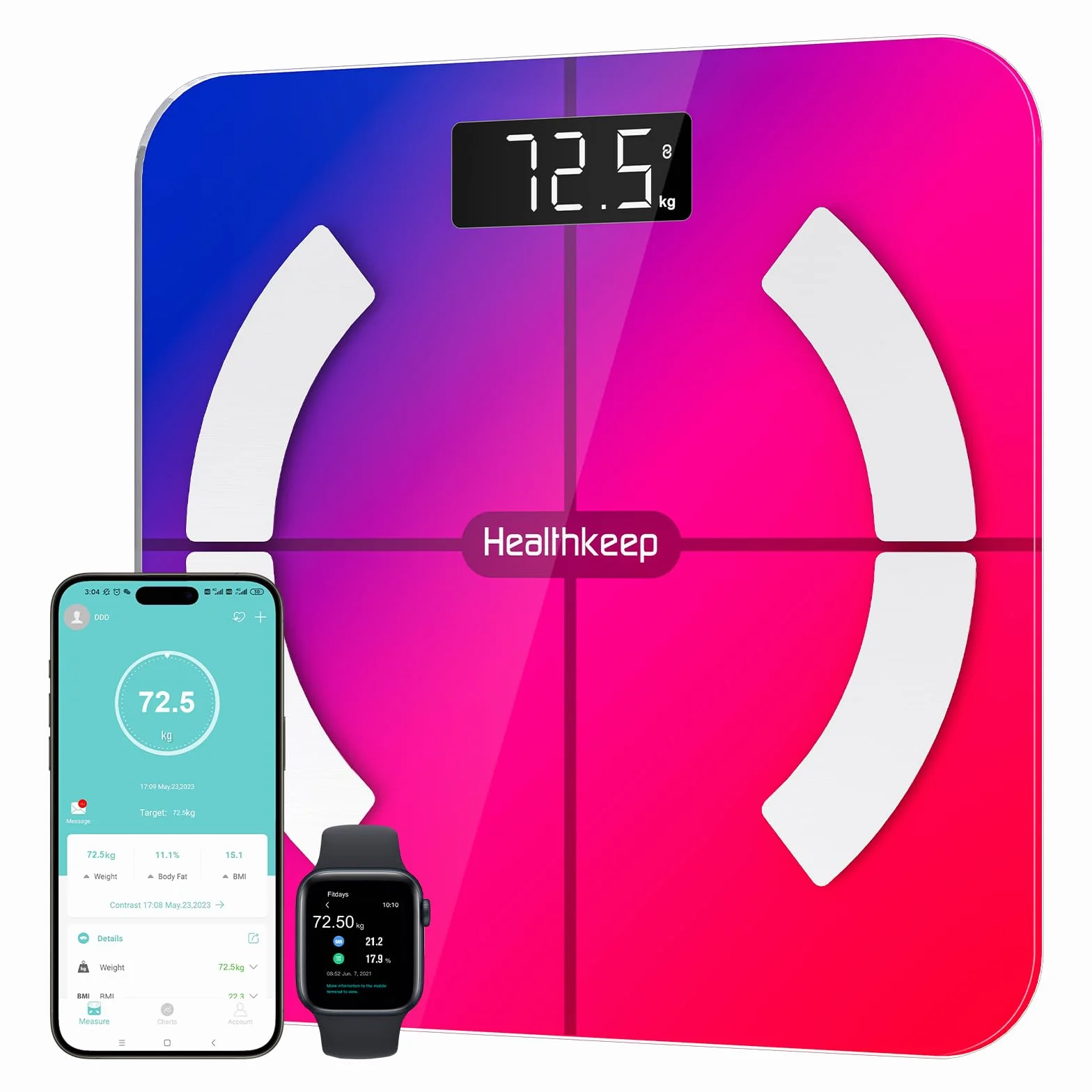 Healthkeep Bilancia Impedenzimetro Bluetooth alta precisione 13 indicatori per Android iOS Max 180kg 28x28 cm